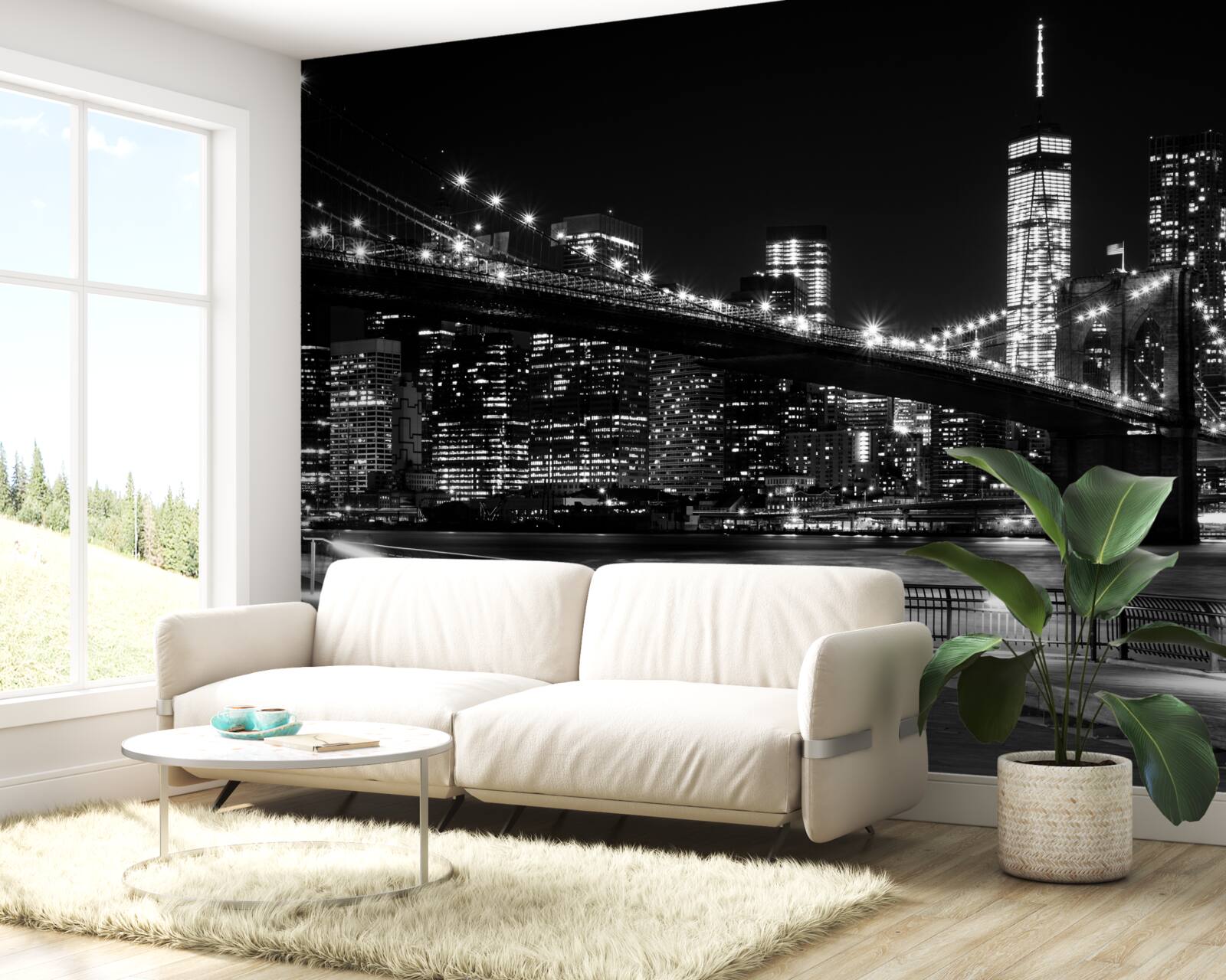 Fotobehang brooklyn bridge en manhattan in zwart-wit
