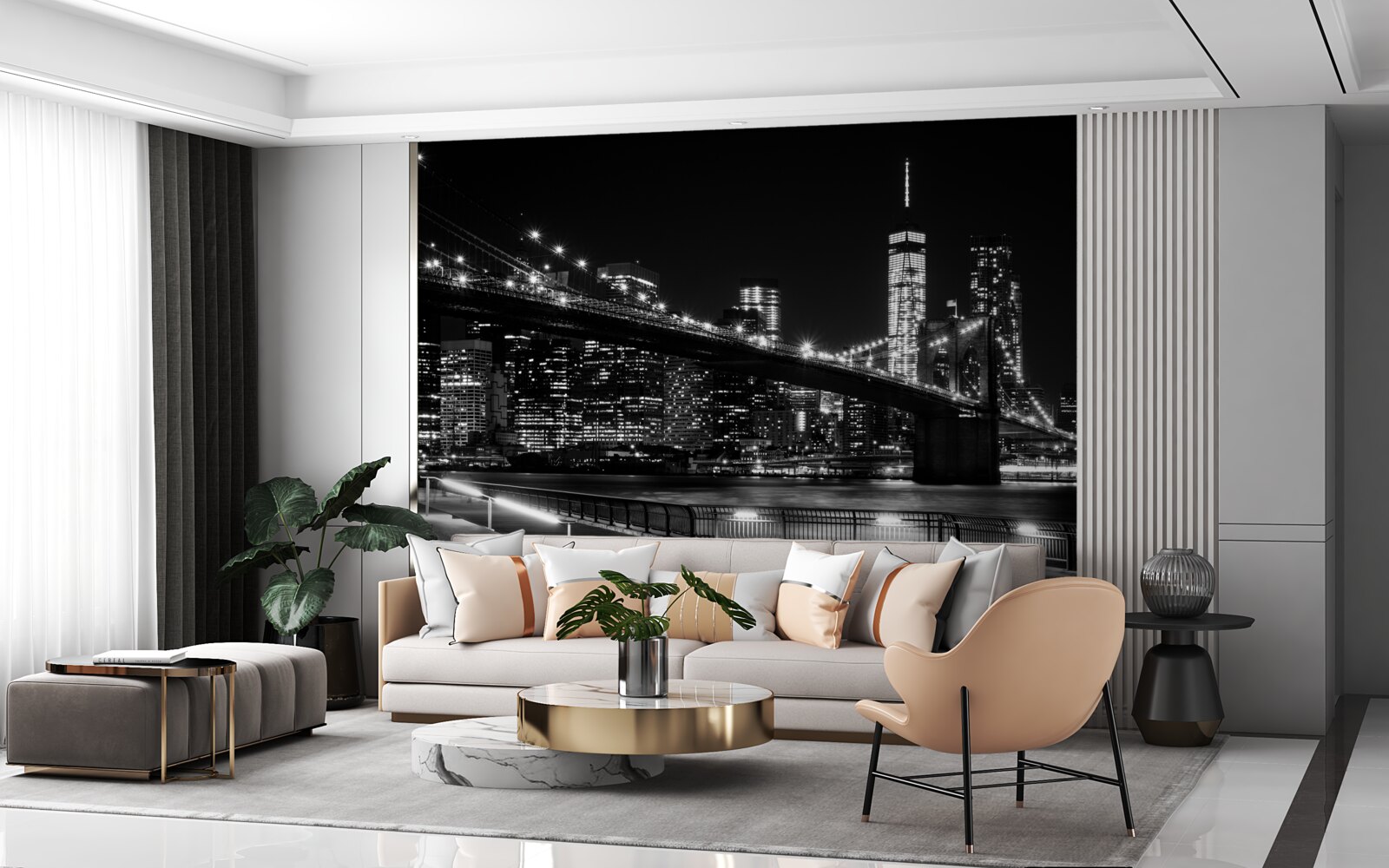 Fotobehang brooklyn bridge en manhattan in zwart-wit