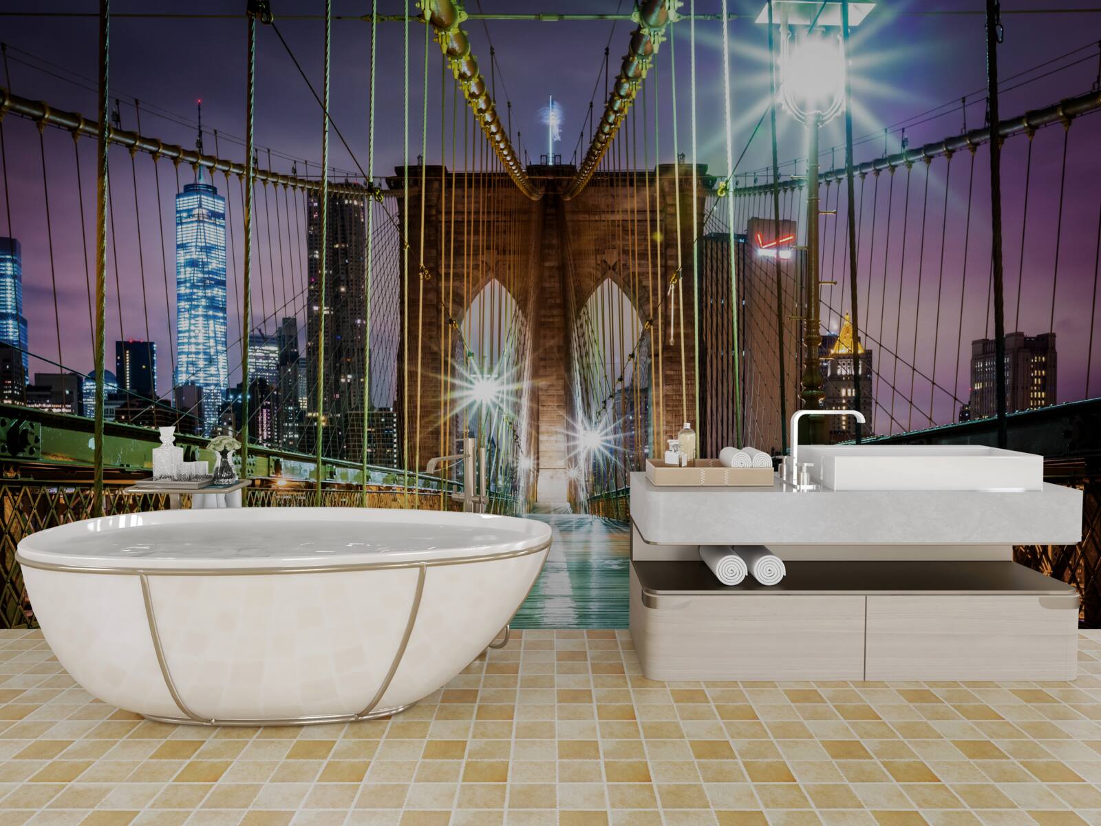 Fotobehang brug van Brooklyn voor voetgangers