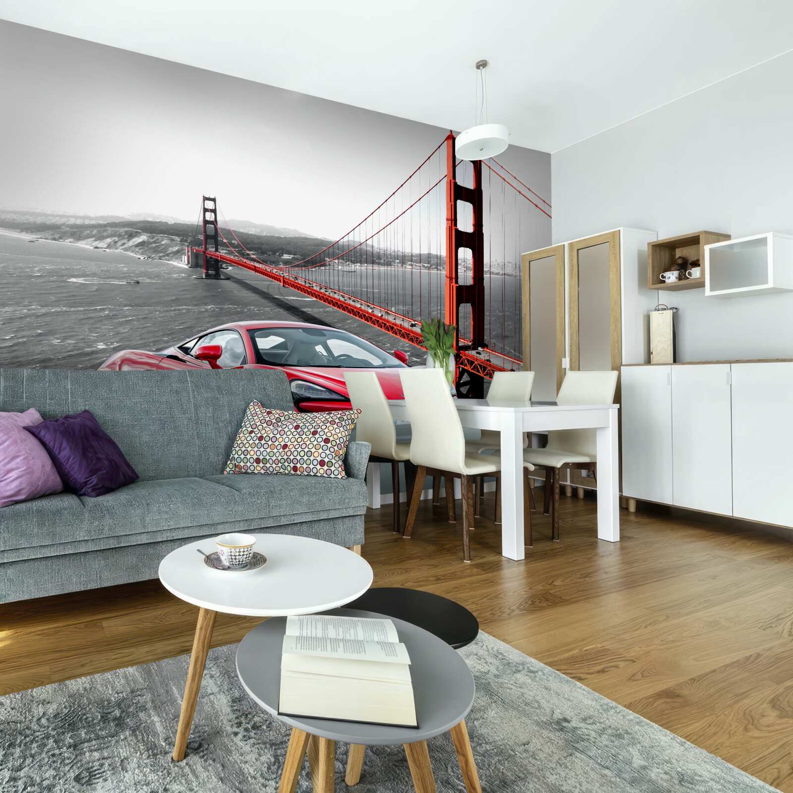 Fotobehang brug op de achtergrond met mclaren