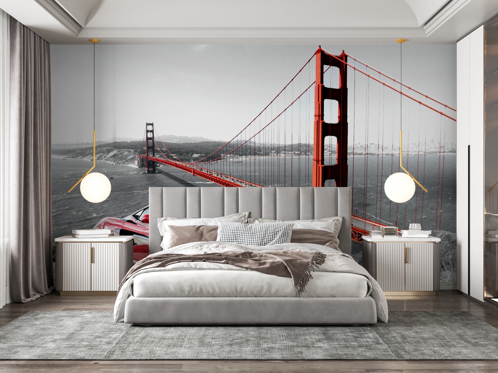 Fotobehang brug op de achtergrond met mclaren