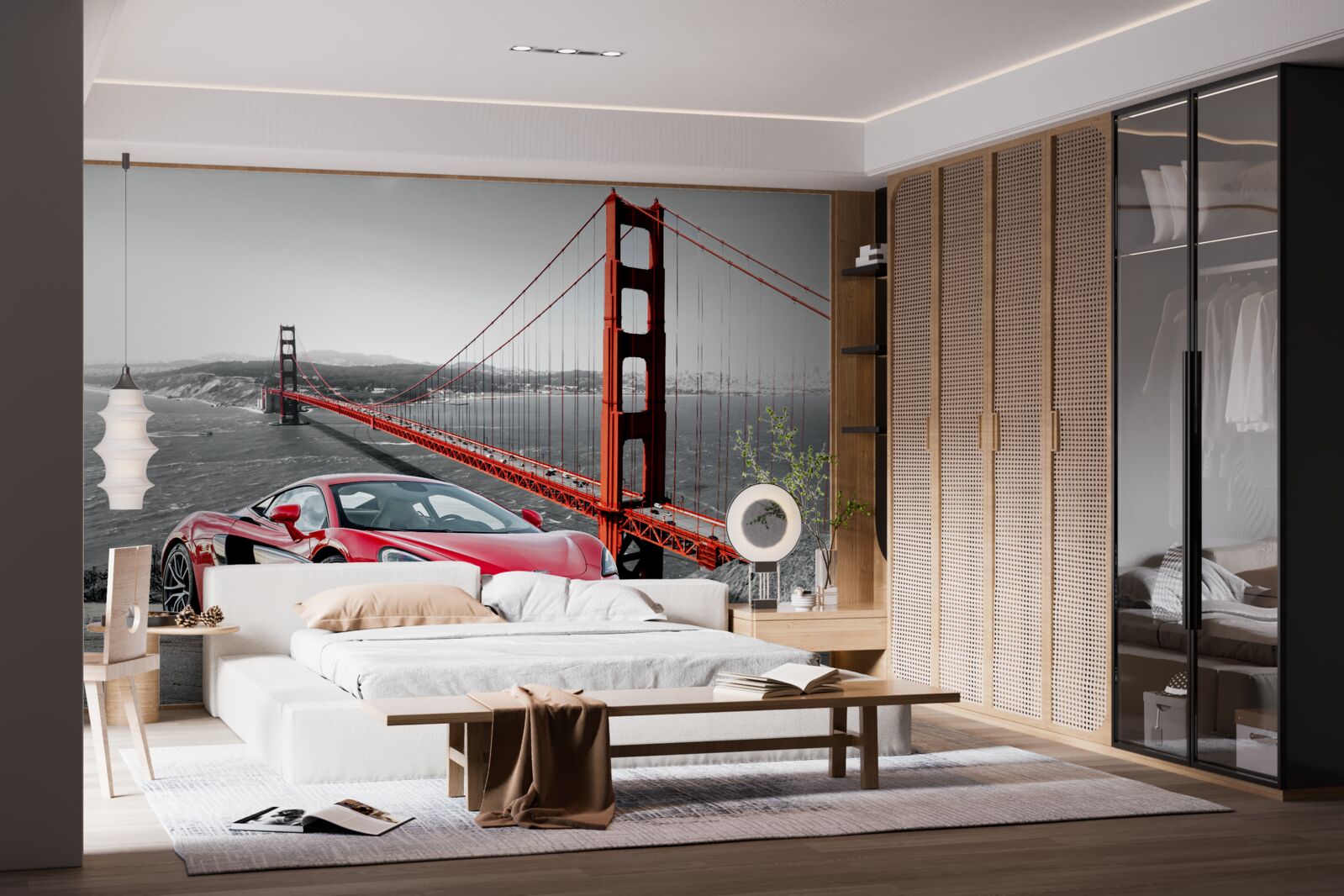 Fotobehang brug op de achtergrond met mclaren