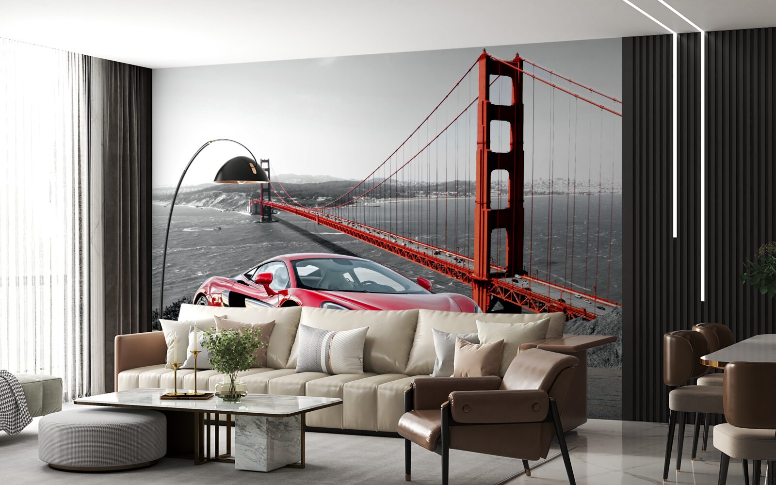 Fotobehang brug op de achtergrond met mclaren