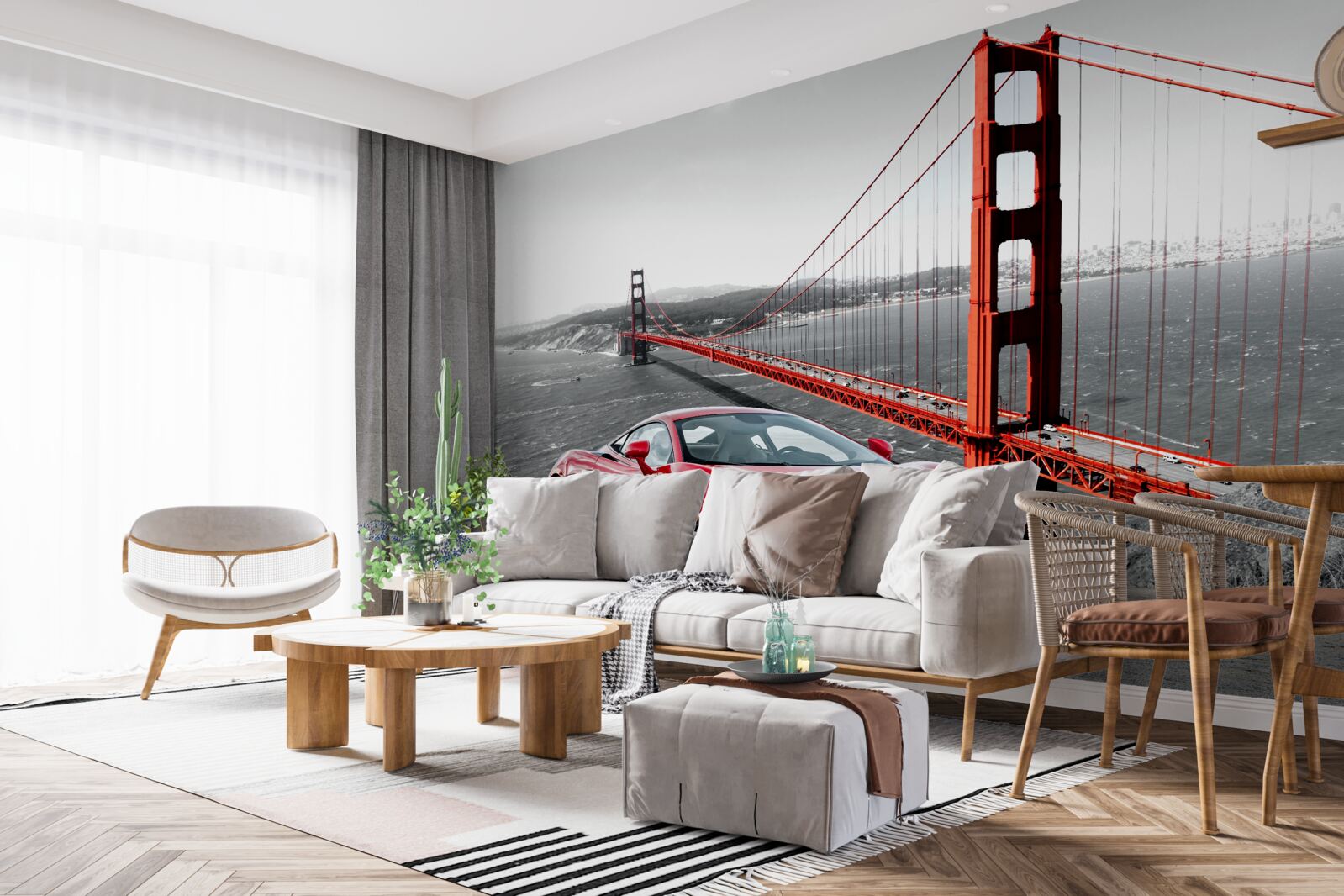 Fotobehang brug op de achtergrond met mclaren