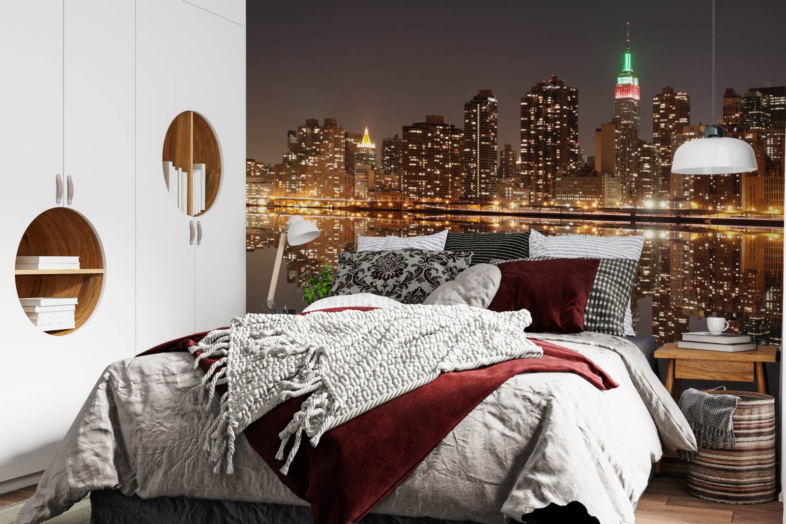 Fotobehang de weerspiegeling van de stad in het water is als een spiegel