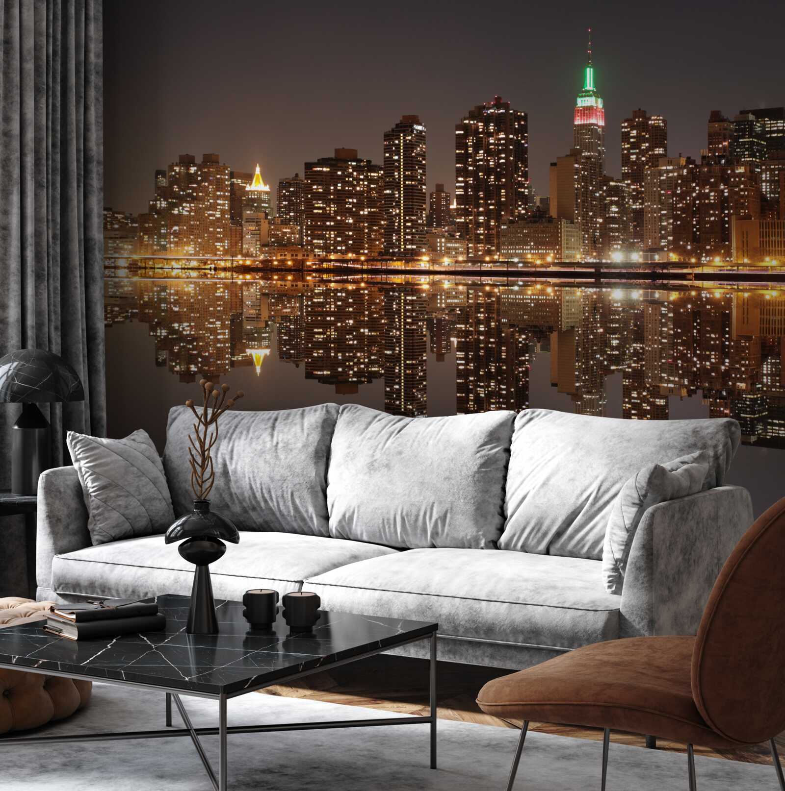 Fotobehang de weerspiegeling van de stad in het water is als een spiegel