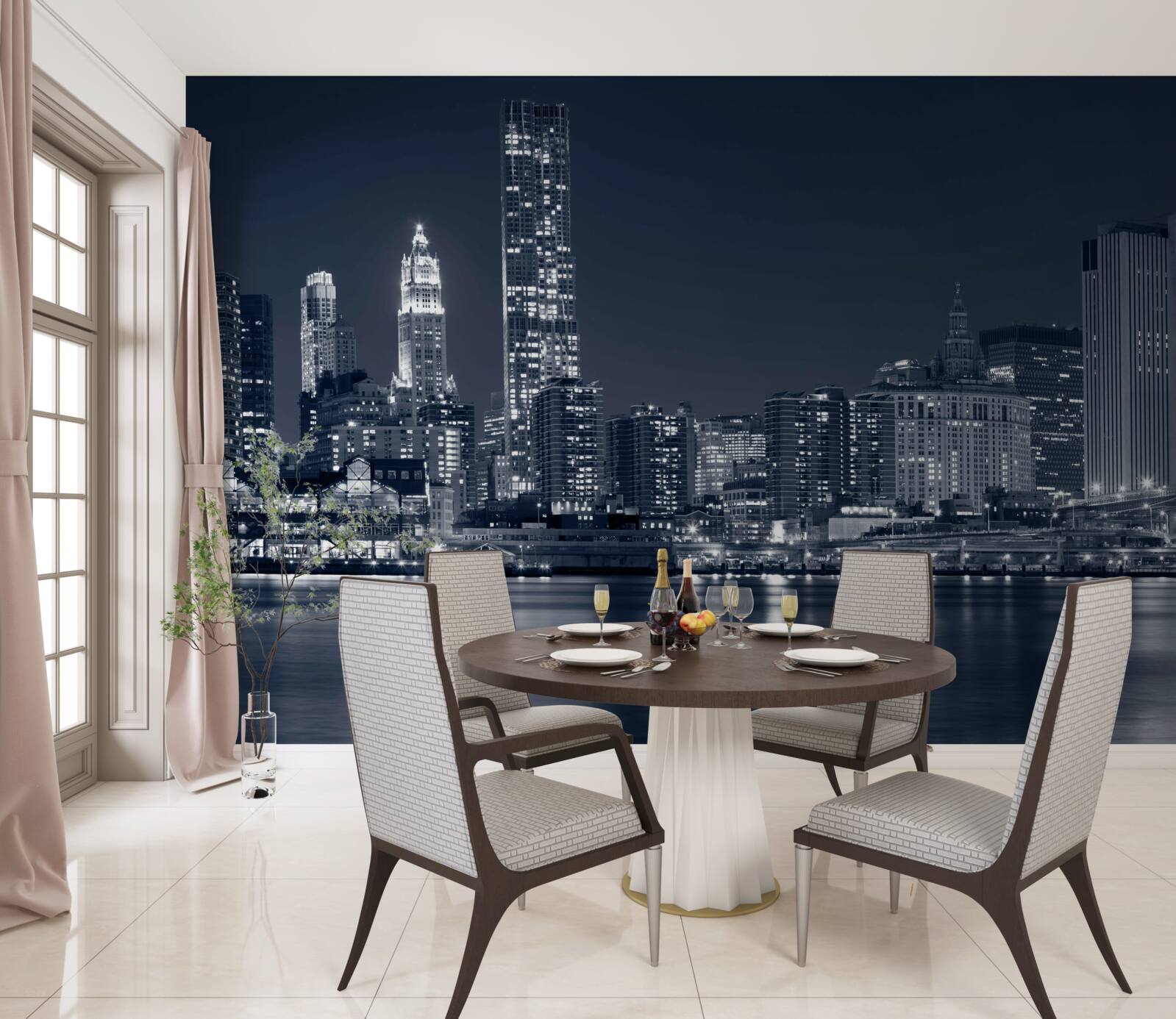 Fotobehang uitzicht op de verlichte stad