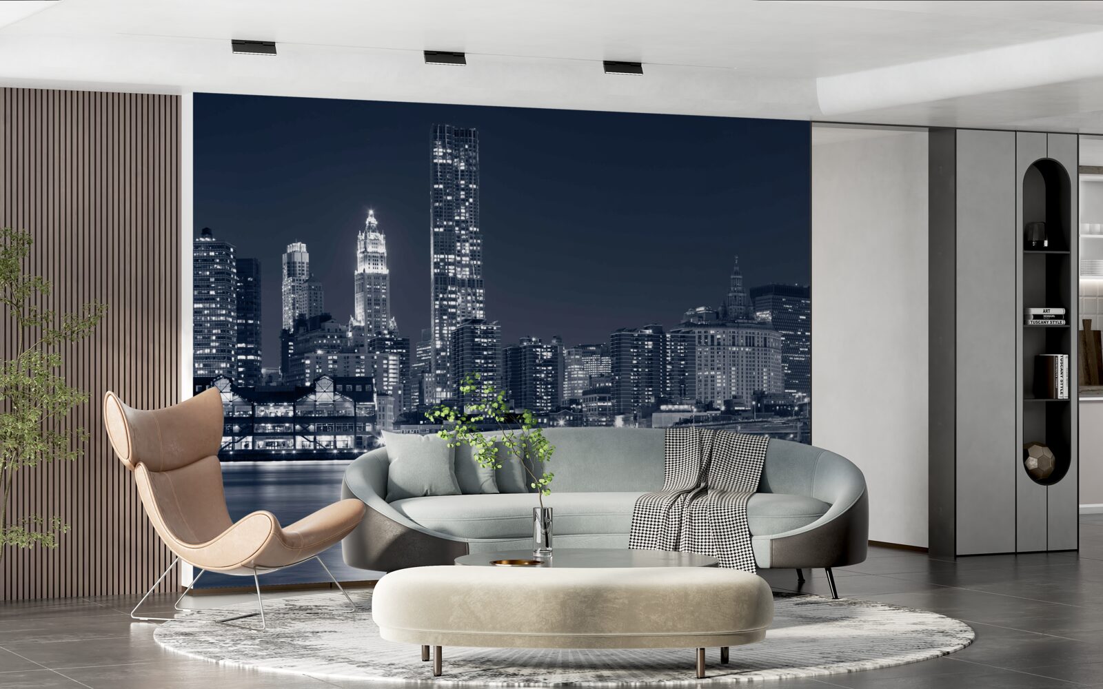 Fotobehang uitzicht op de verlichte stad