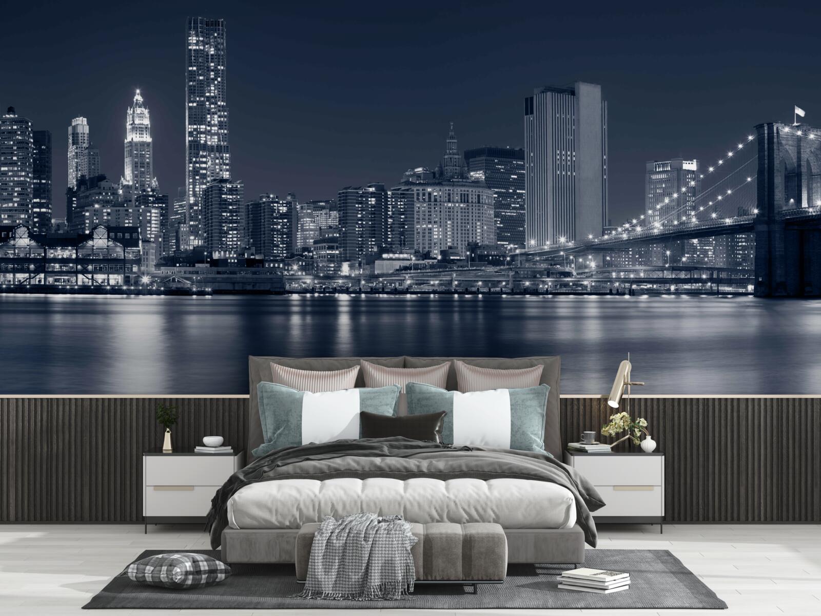 Fotobehang uitzicht op de verlichte stad