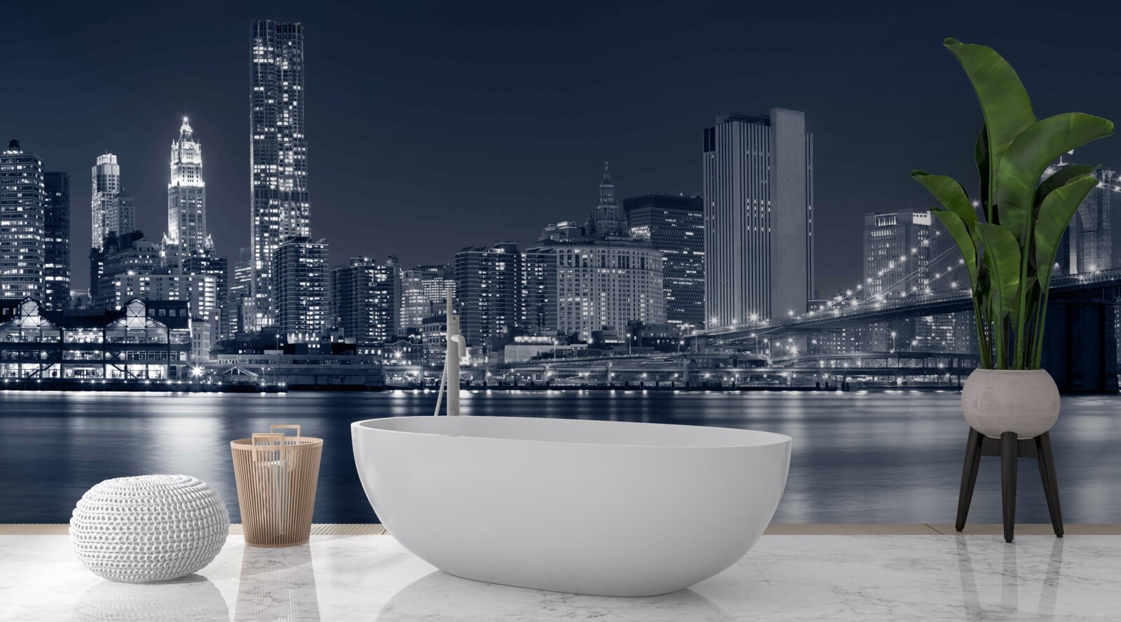 Fotobehang uitzicht op de verlichte stad