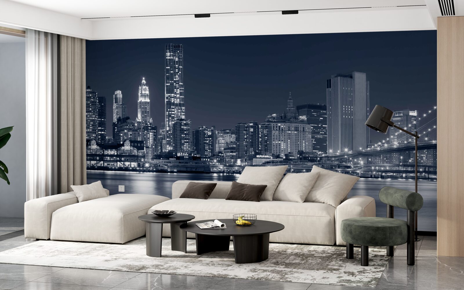 Fotobehang uitzicht op de verlichte stad