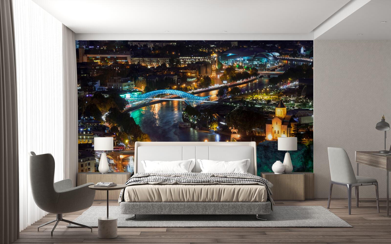 Fotobehang modern tbilisi in de avond