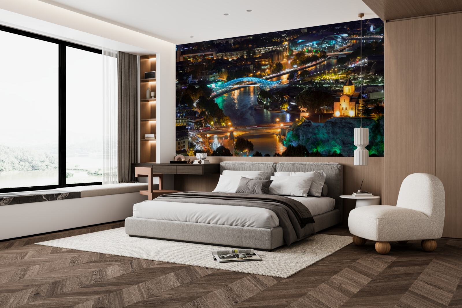 Fotobehang modern tbilisi in de avond