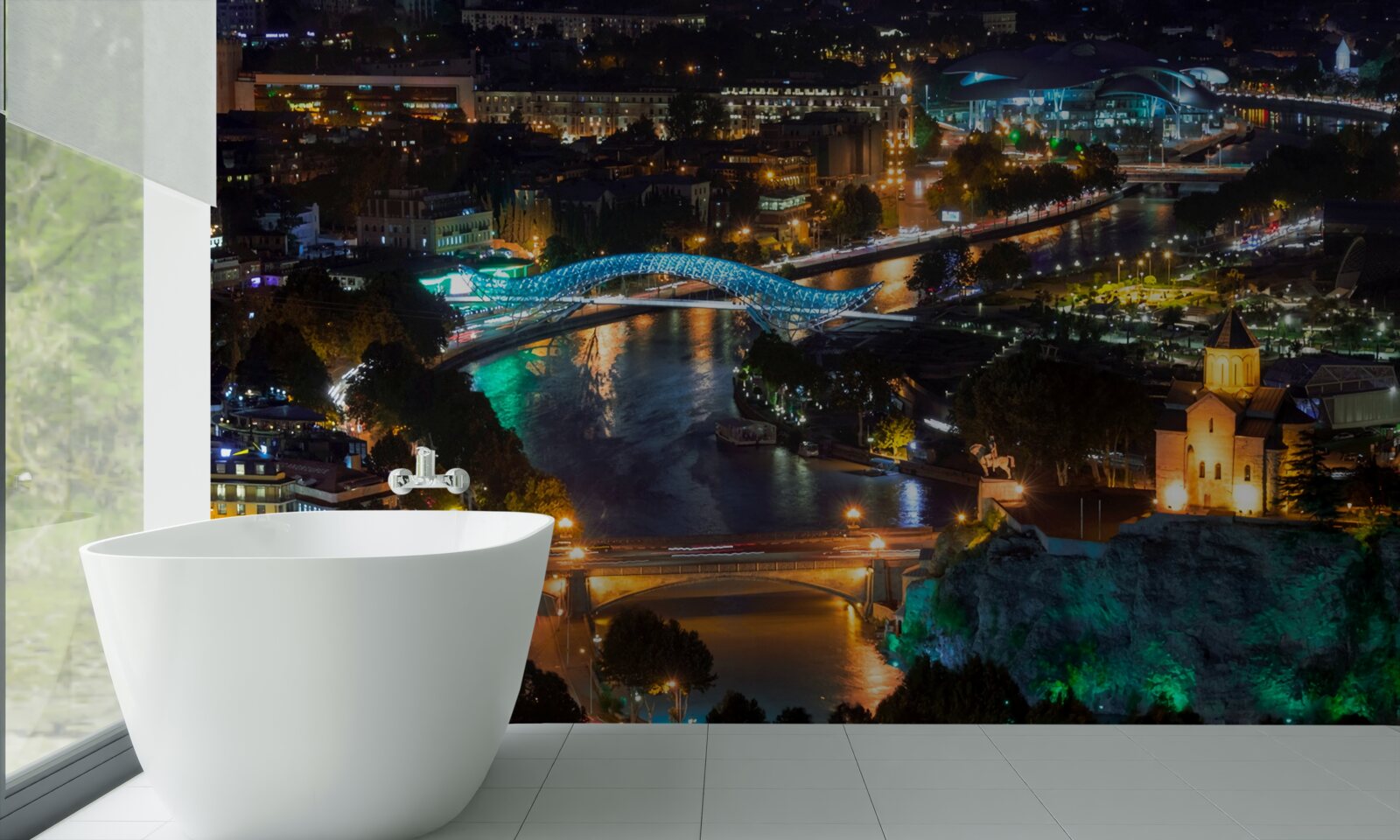 Fotobehang modern tbilisi in de avond