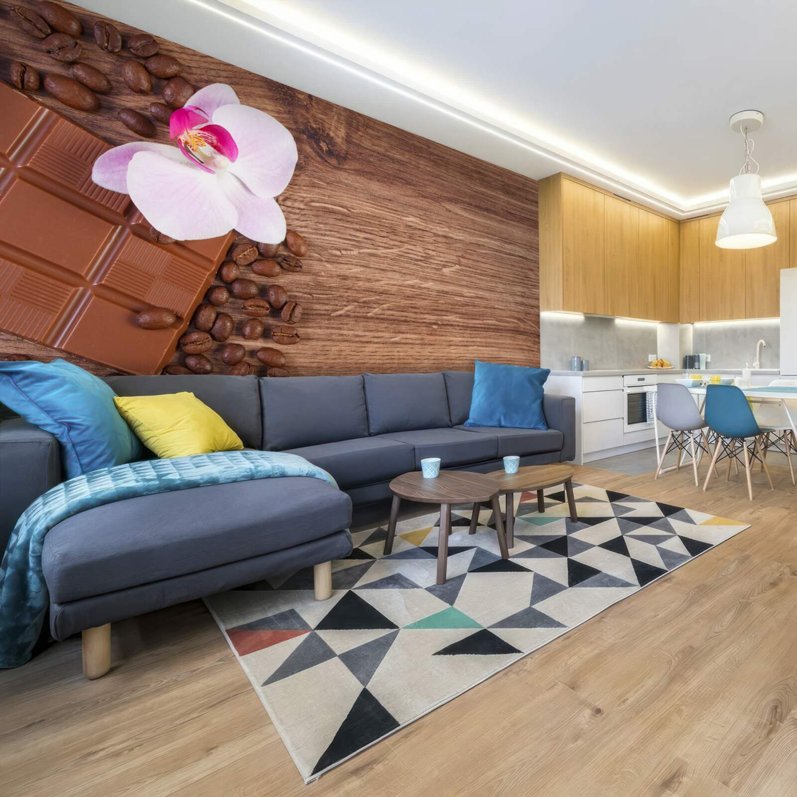 Fotobehang sneeuwwitte orchidee gedoopt in koffie en chocolade