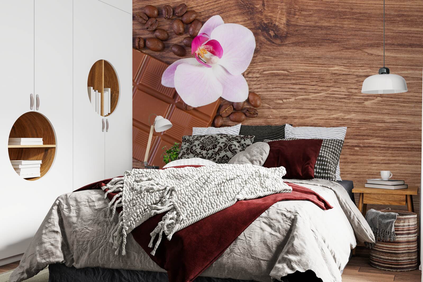 Fotobehang sneeuwwitte orchidee gedoopt in koffie en chocolade