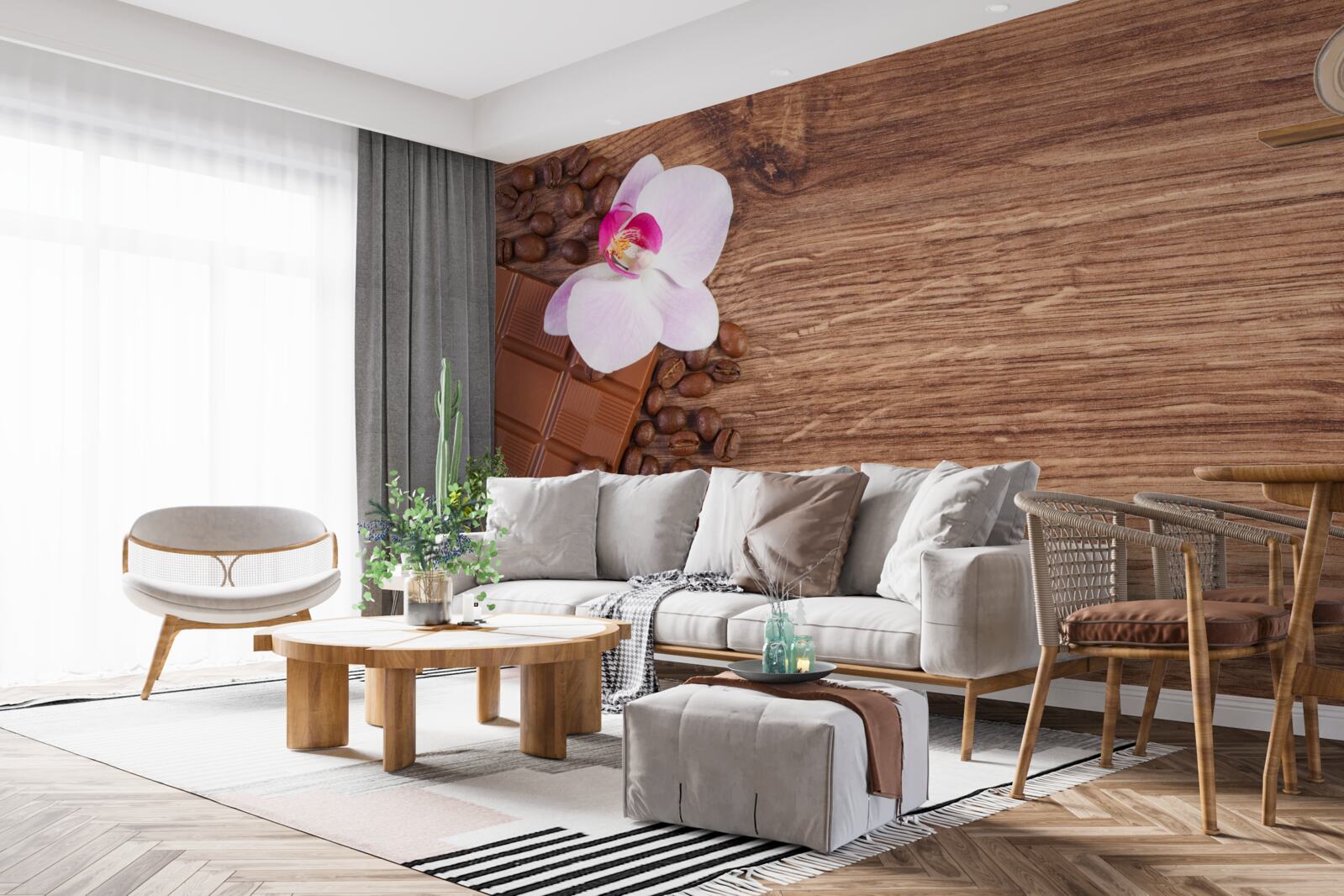 Fotobehang sneeuwwitte orchidee gedoopt in koffie en chocolade