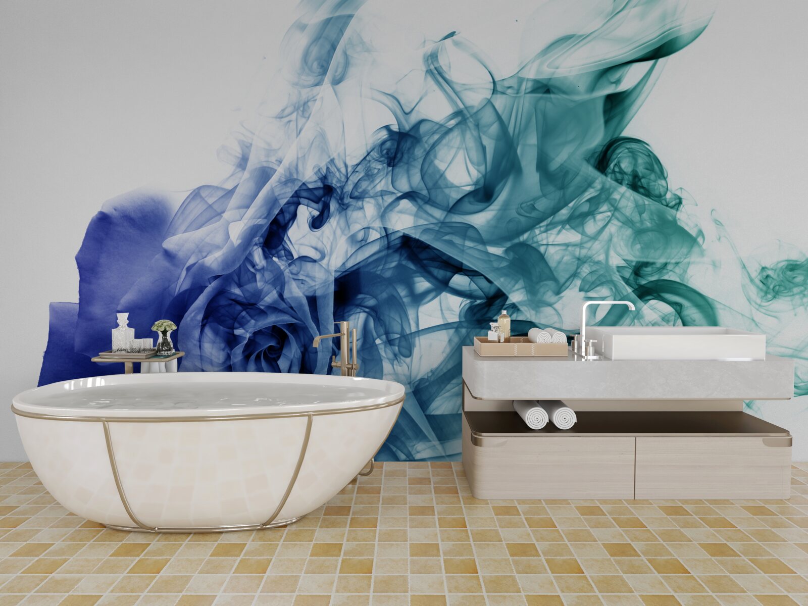 Fotobehang blauwe roos in een waas van hemels blauw