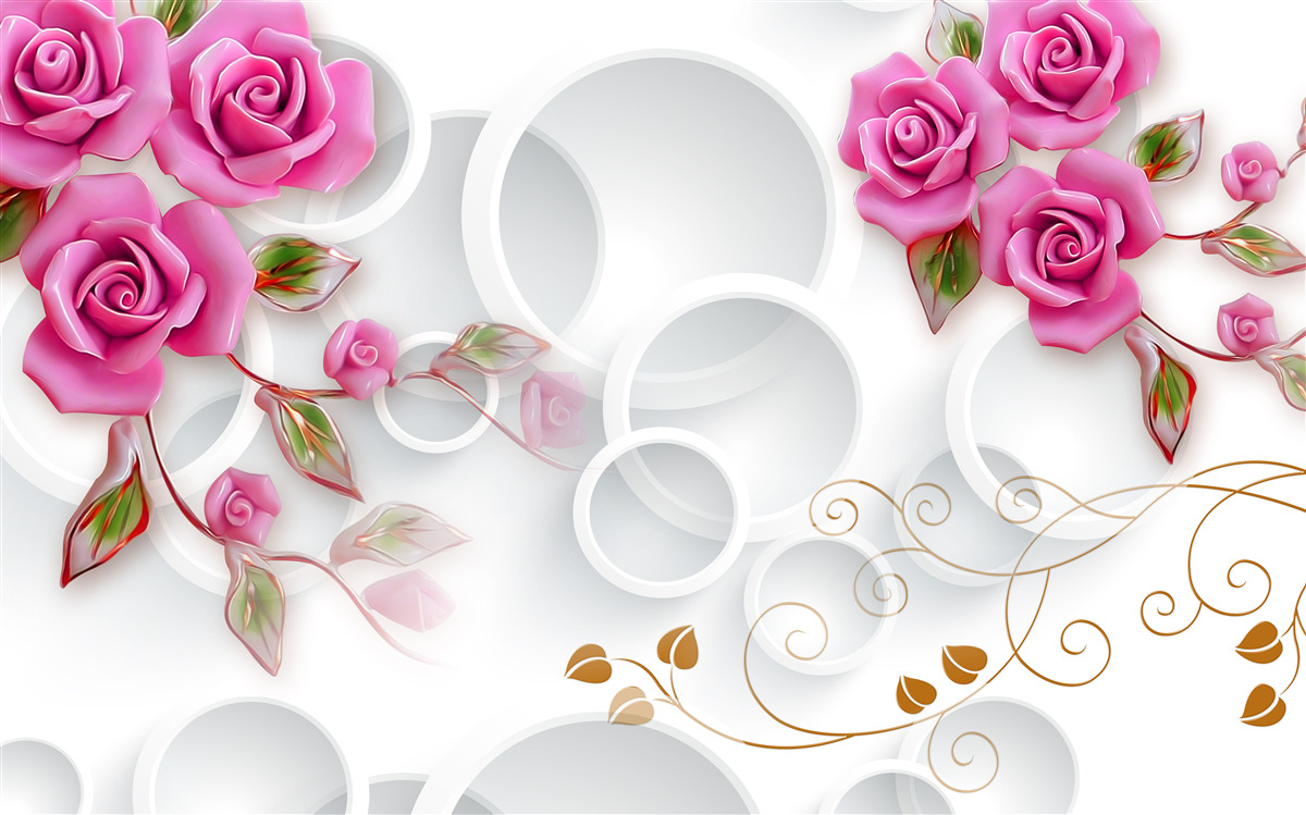 Fotobehang witte hoepels en een roos in roze