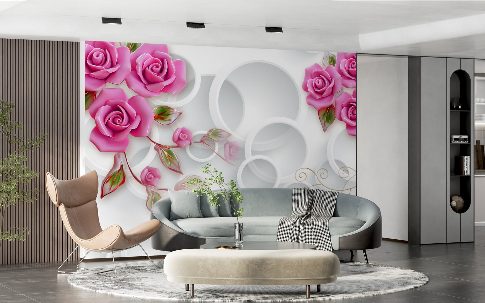 Fotobehang witte hoepels en een roos in roze