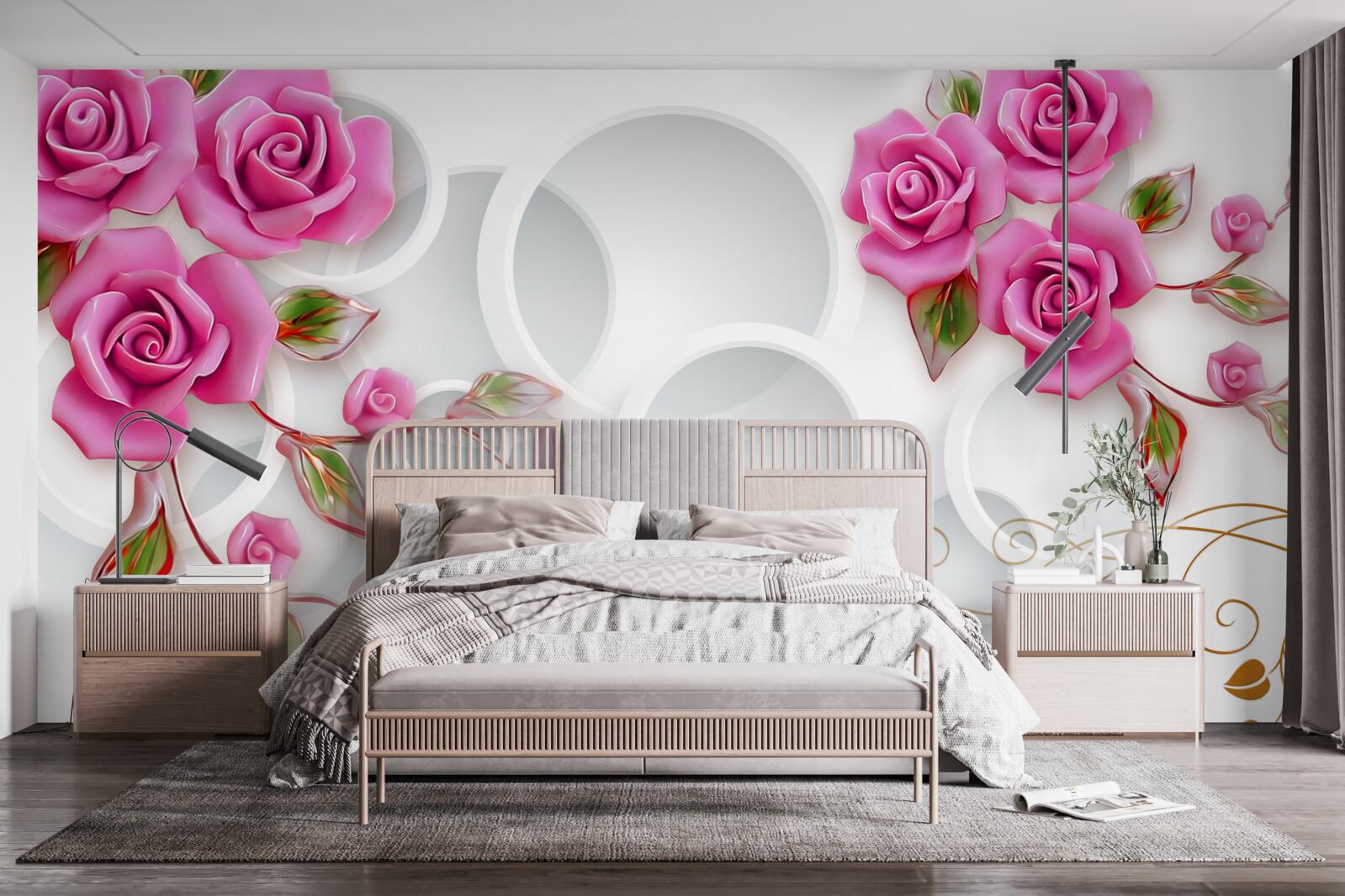 Fotobehang witte hoepels en een roos in roze