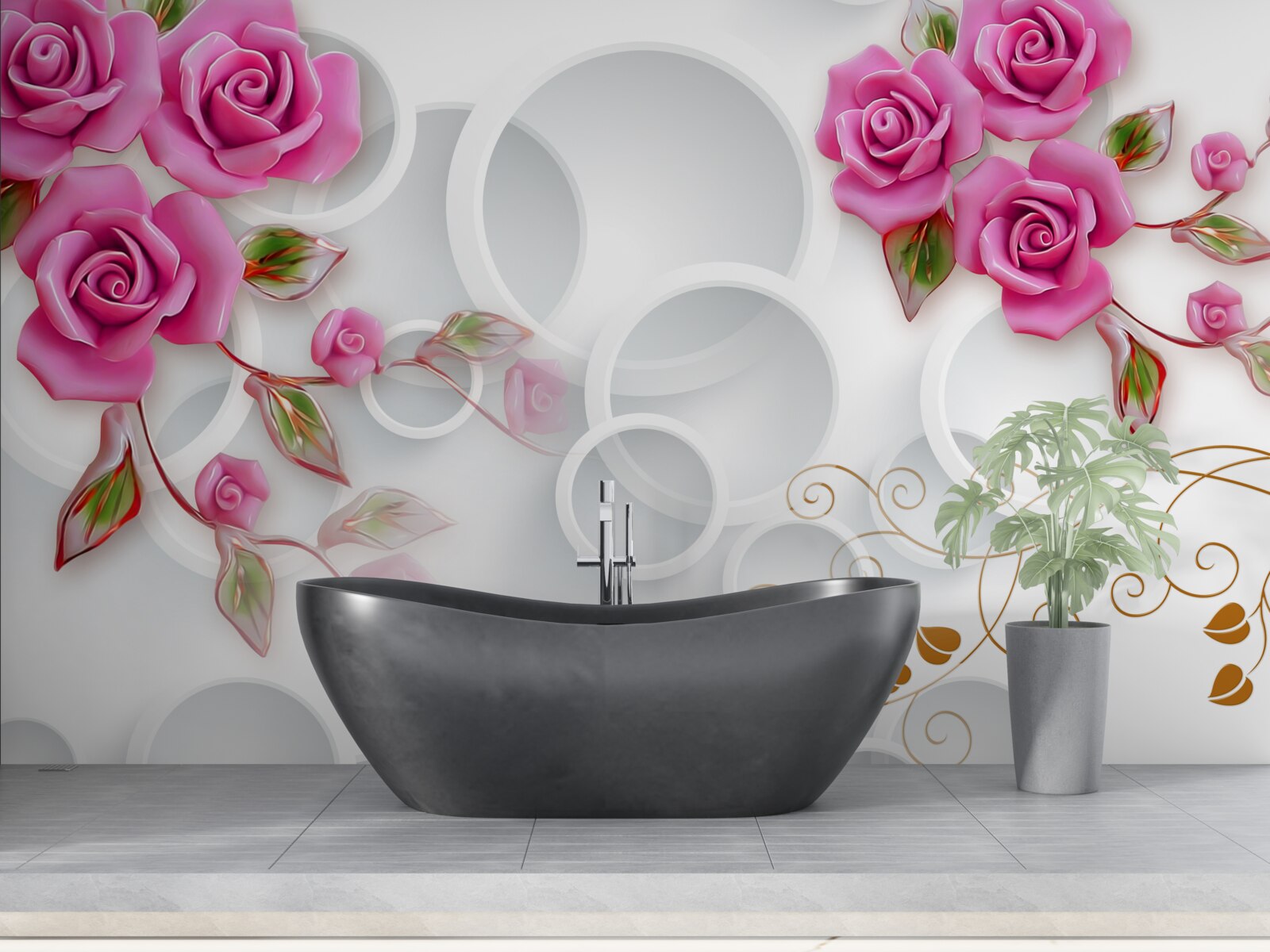 Fotobehang witte hoepels en een roos in roze