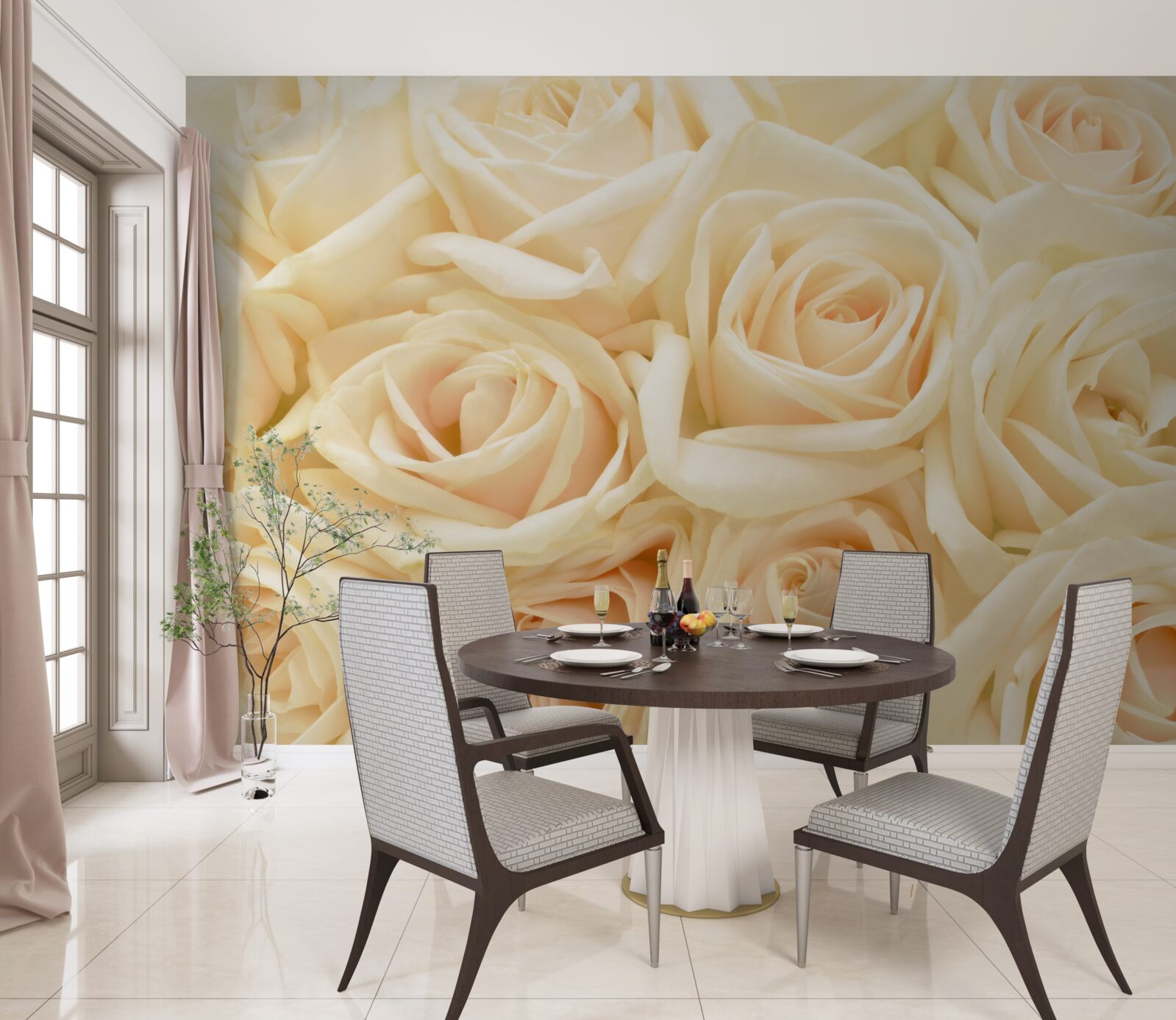 Fotobehang boeket crèmekleurige rozen