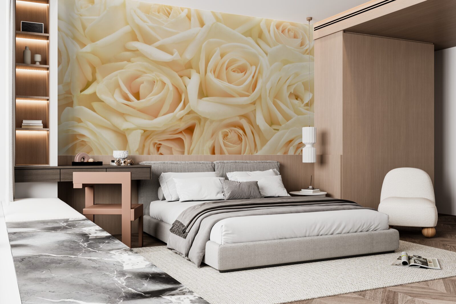 Fotobehang boeket crèmekleurige rozen