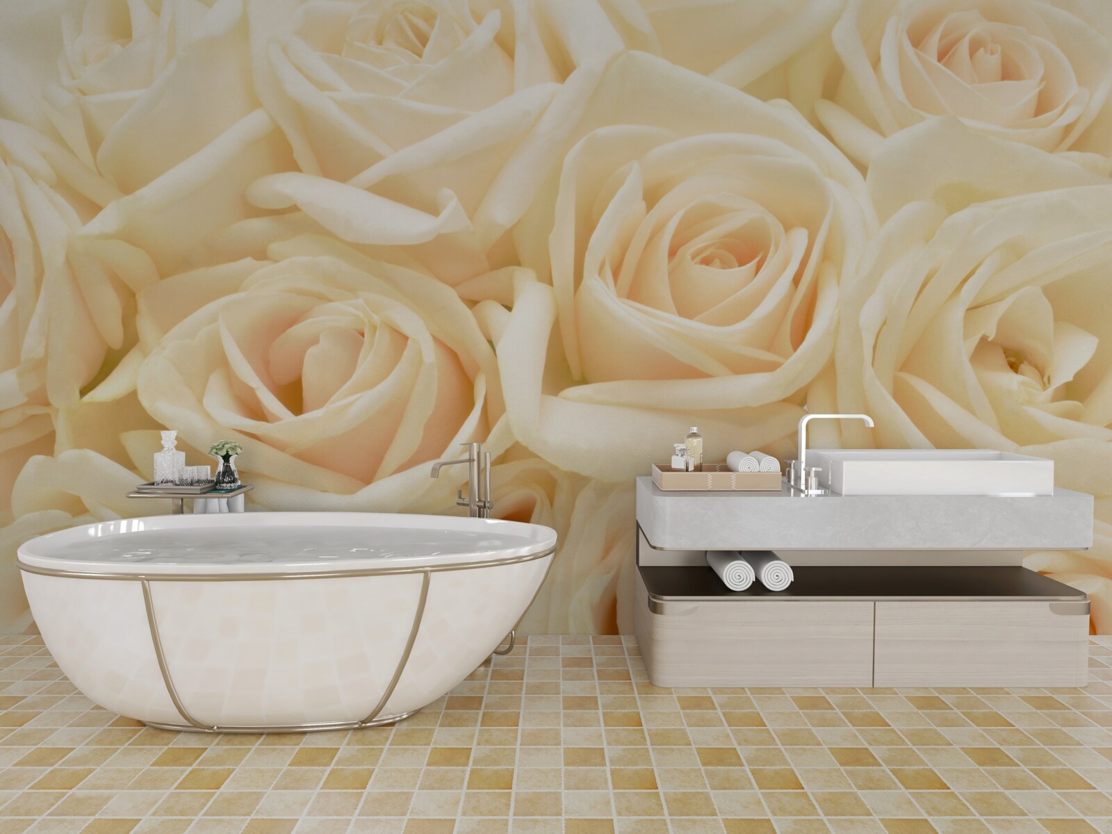 Fotobehang boeket crèmekleurige rozen