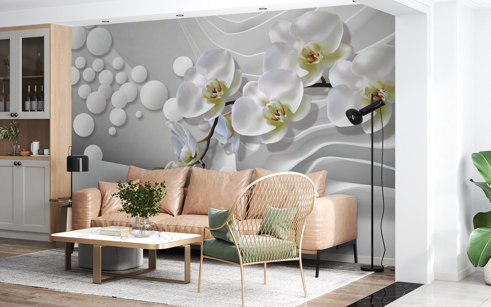 Fotobehang orchidee met abstracte witte tak