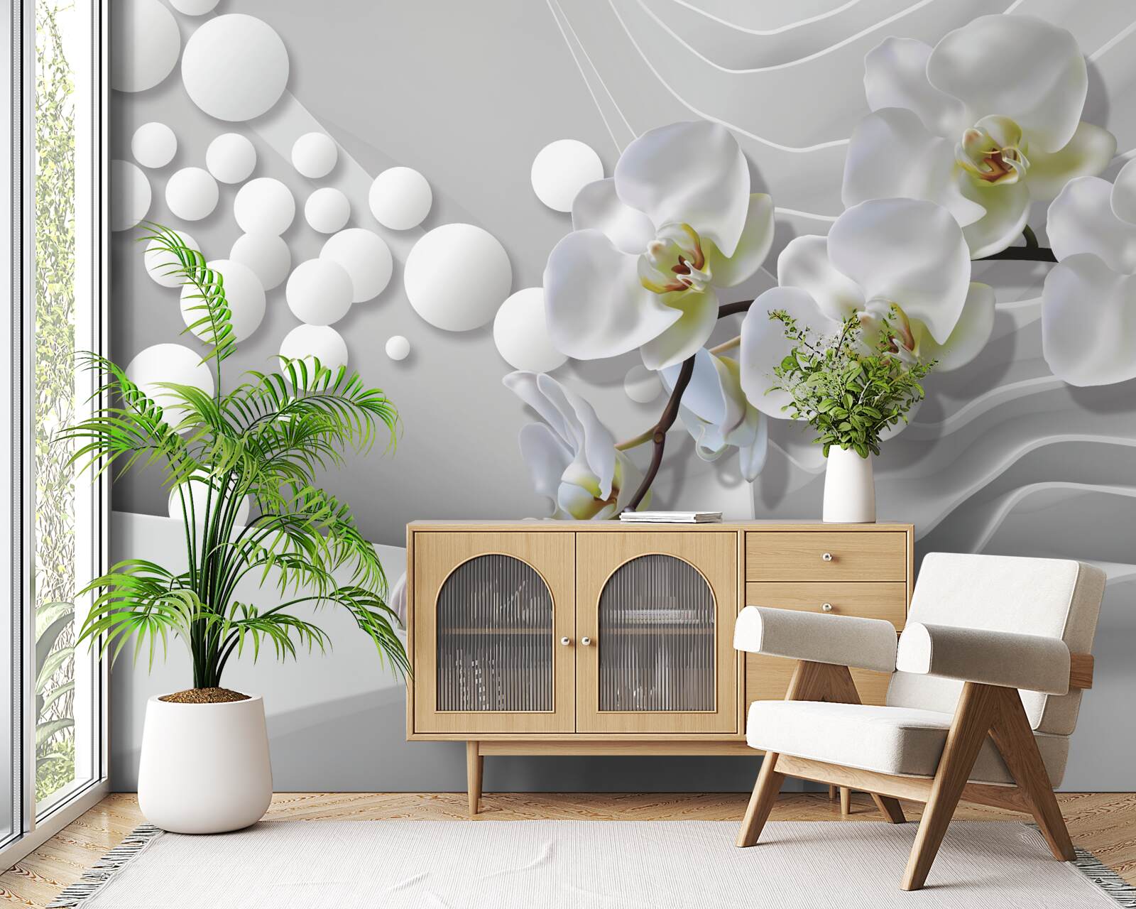 Fotobehang orchidee met abstracte witte tak