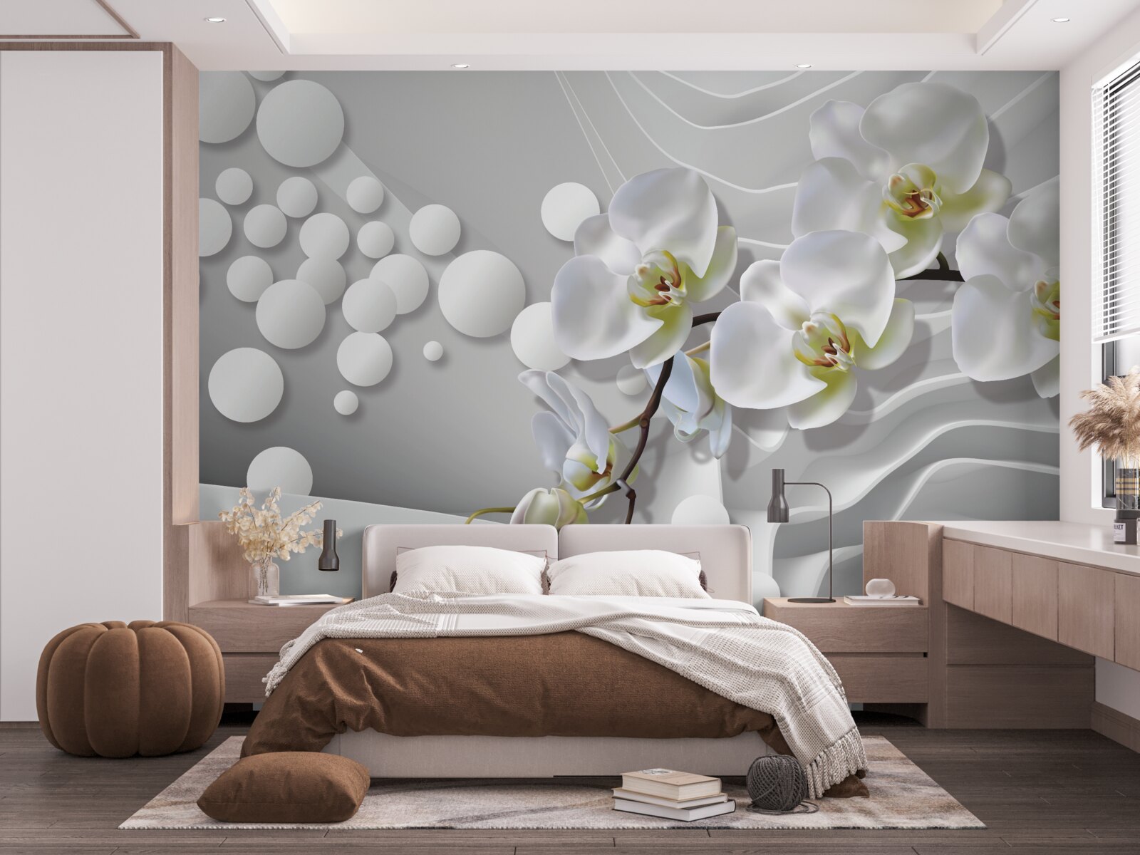 Fotobehang orchidee met abstracte witte tak