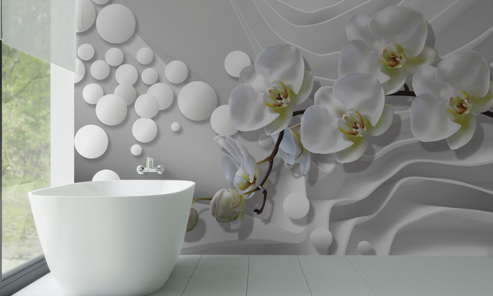 Fotobehang orchidee met abstracte witte tak
