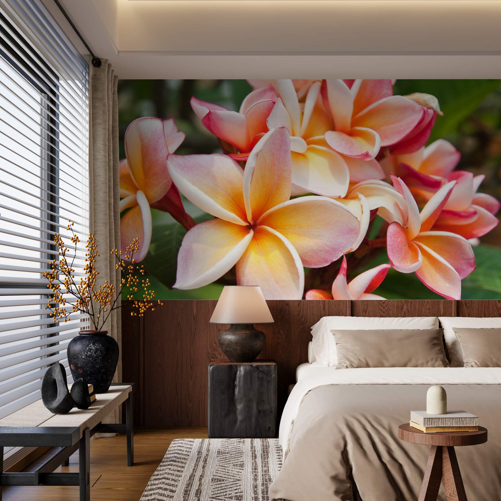Fotobehang frangipani met mooie bloemen