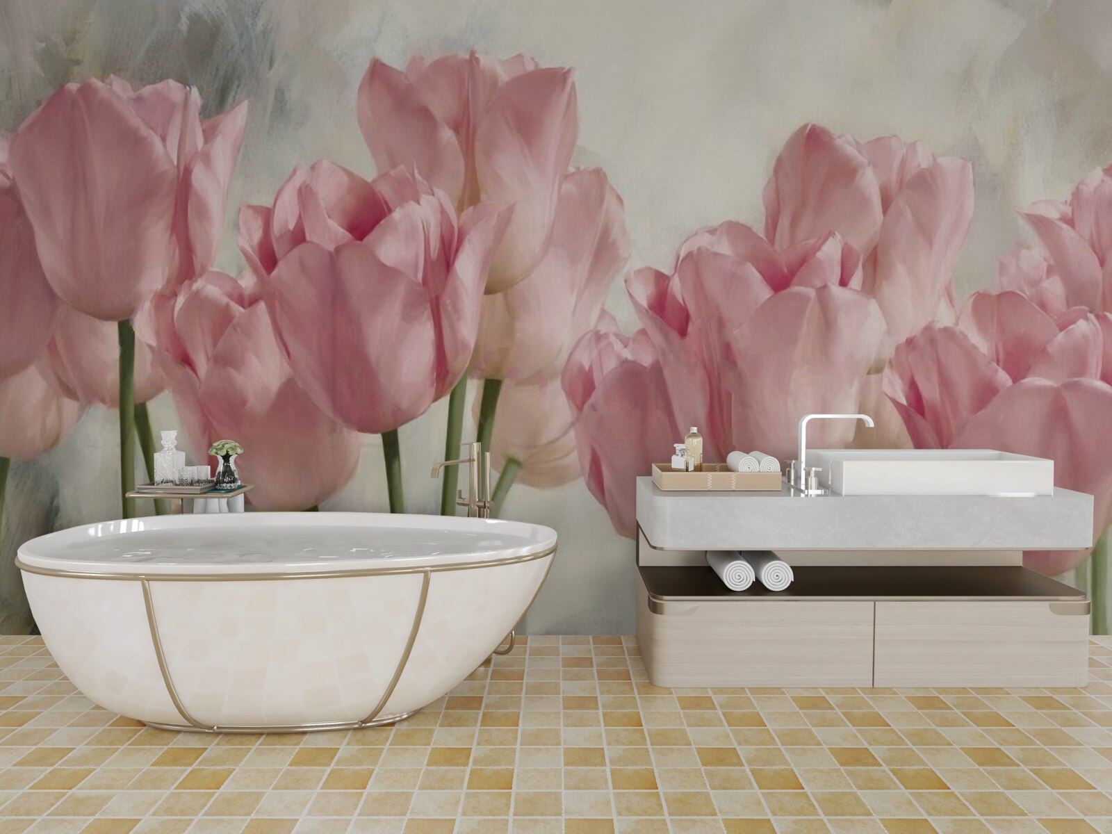 Fotobehang tere roze tulpen