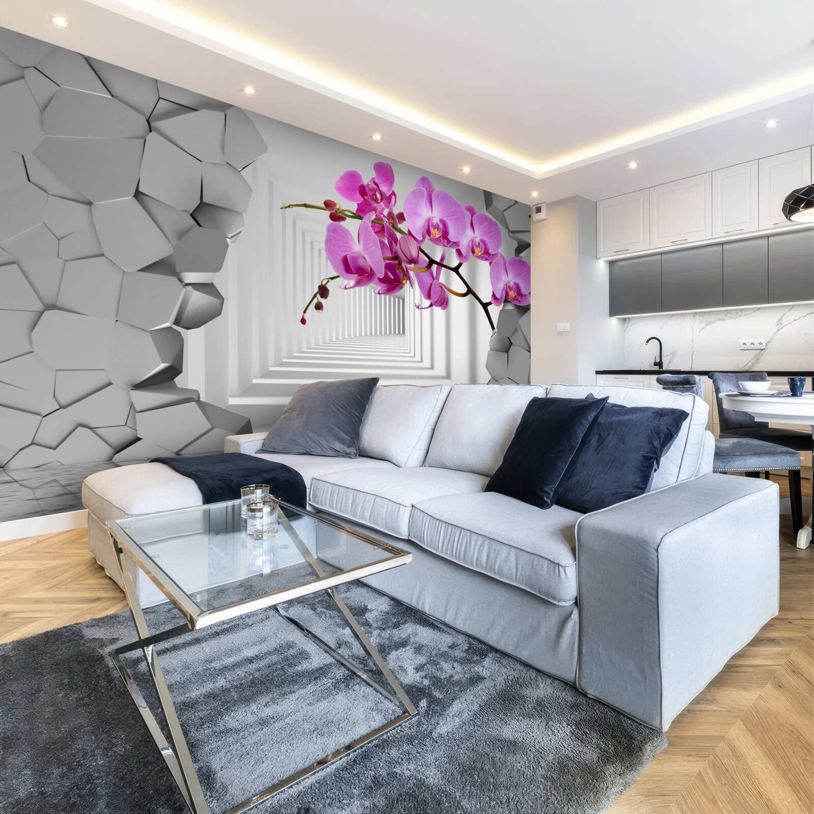 Fotobehang de orchidee penetreert de muur met haar tak