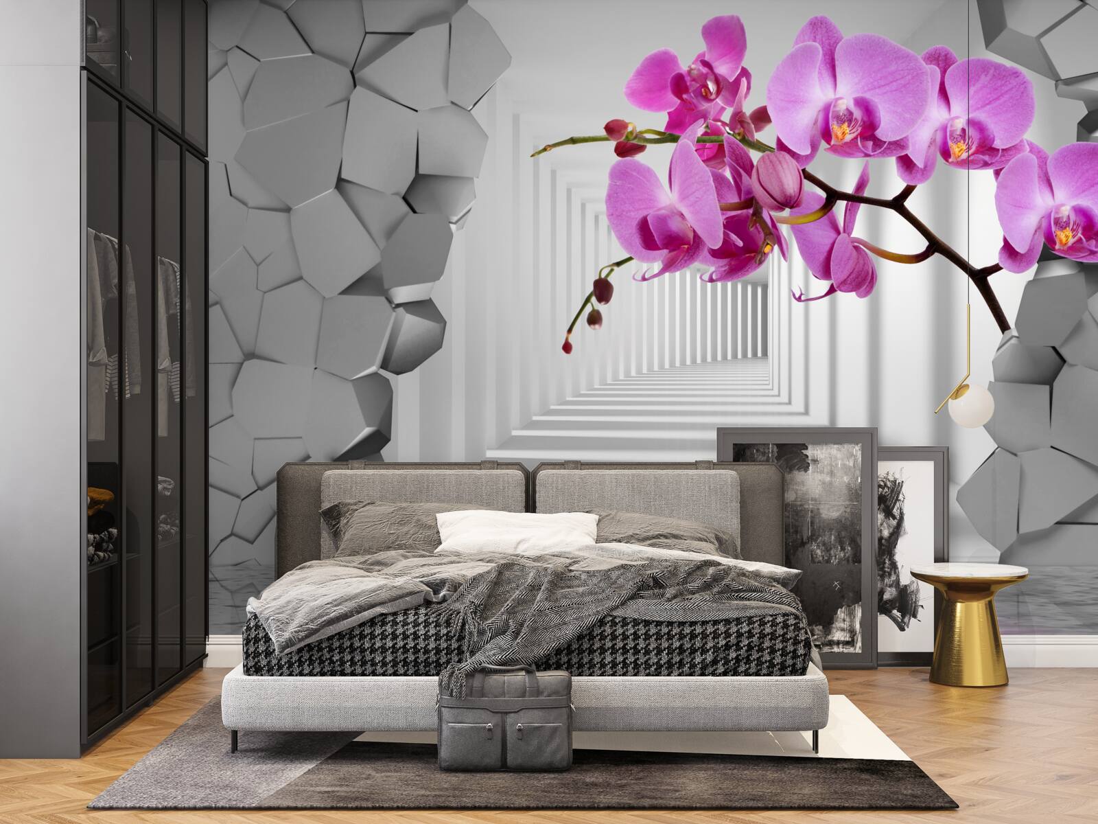 Fotobehang de orchidee penetreert de muur met haar tak