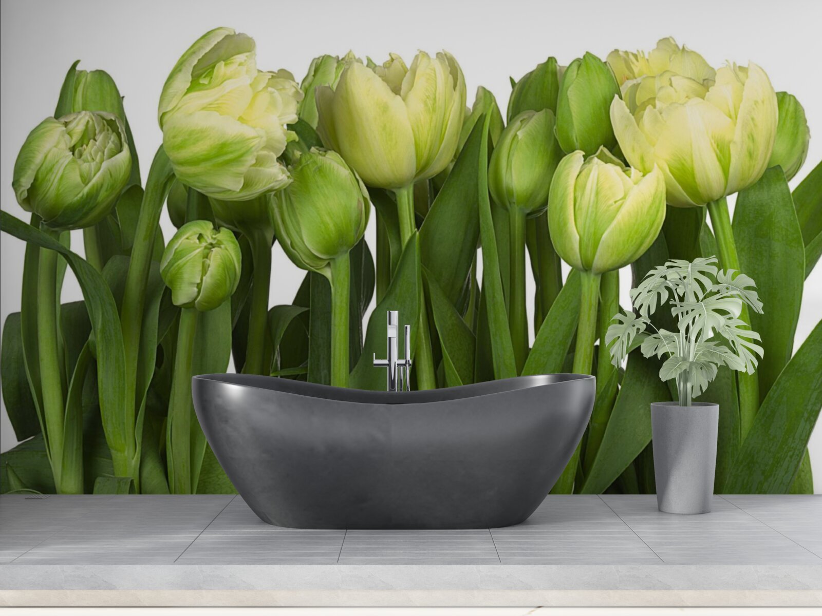 Fotobehang set gedeeltelijk geopende lichte tulpen