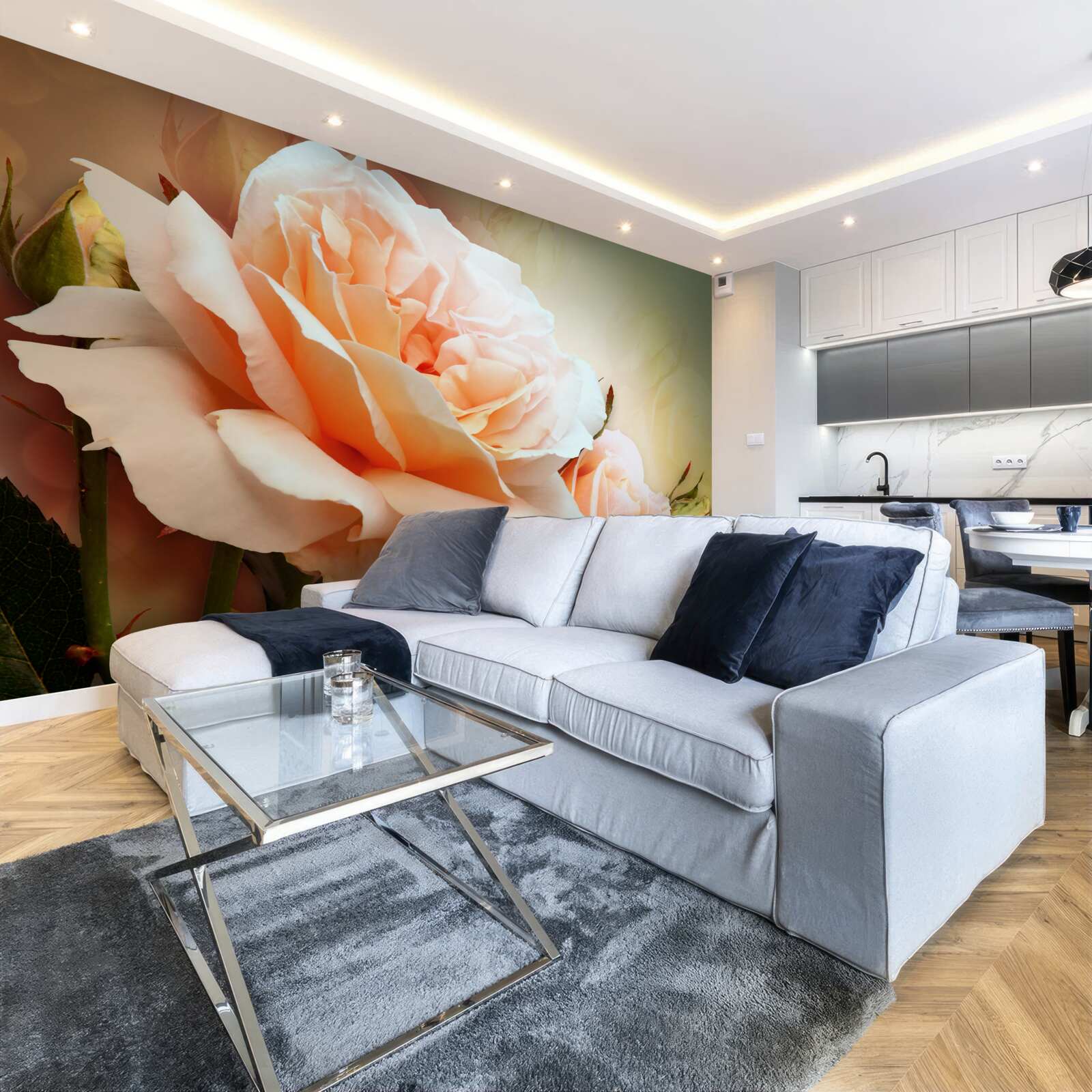 Fotobehang rozen die zijn opengegaan en in knopstadium zijn