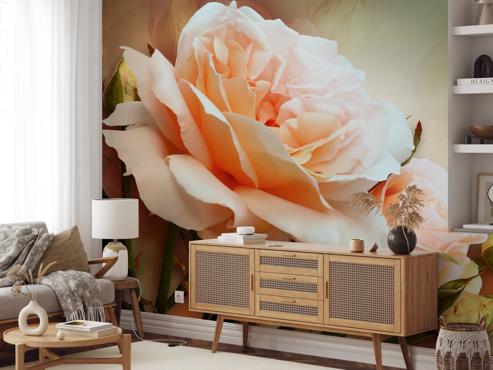 Fotobehang rozen die zijn opengegaan en in knopstadium zijn