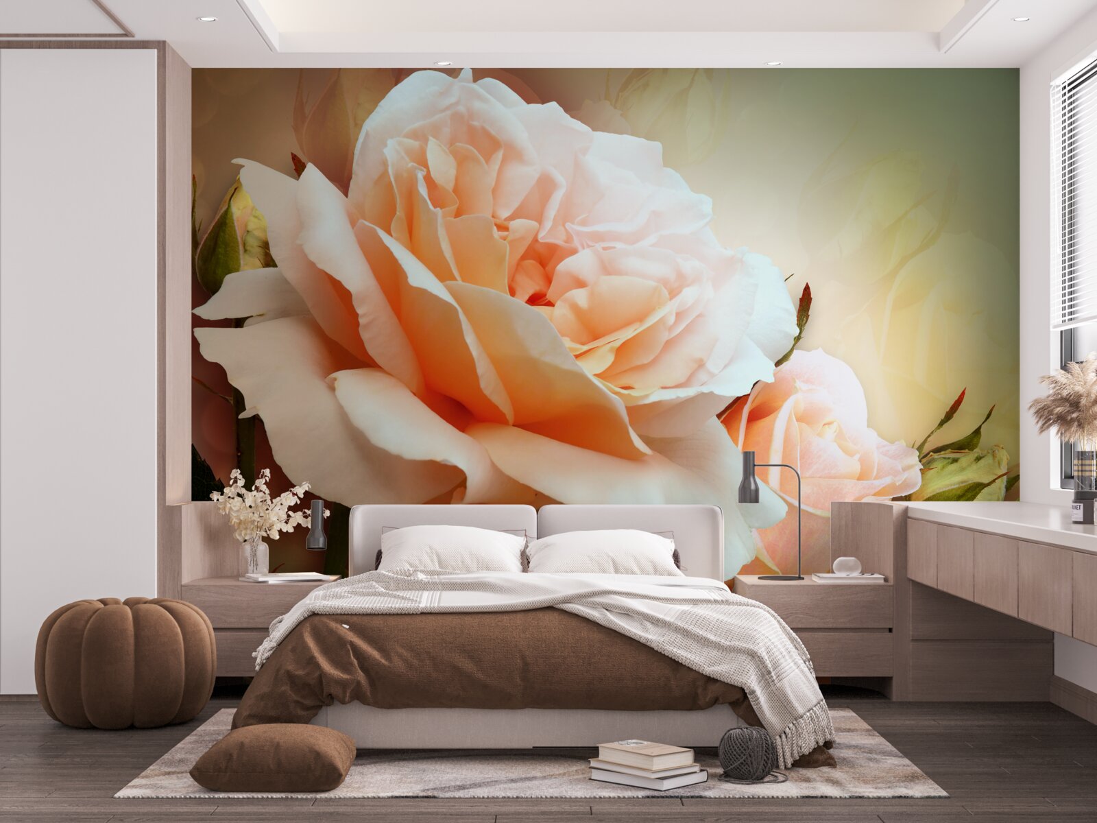 Fotobehang rozen die zijn opengegaan en in knopstadium zijn