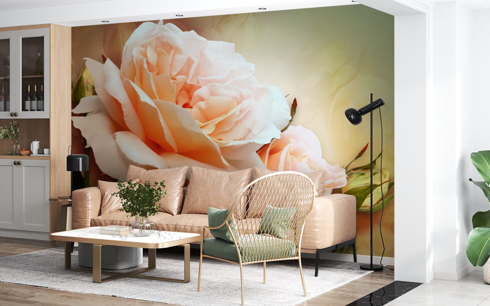 Fotobehang rozen die zijn opengegaan en in knopstadium zijn