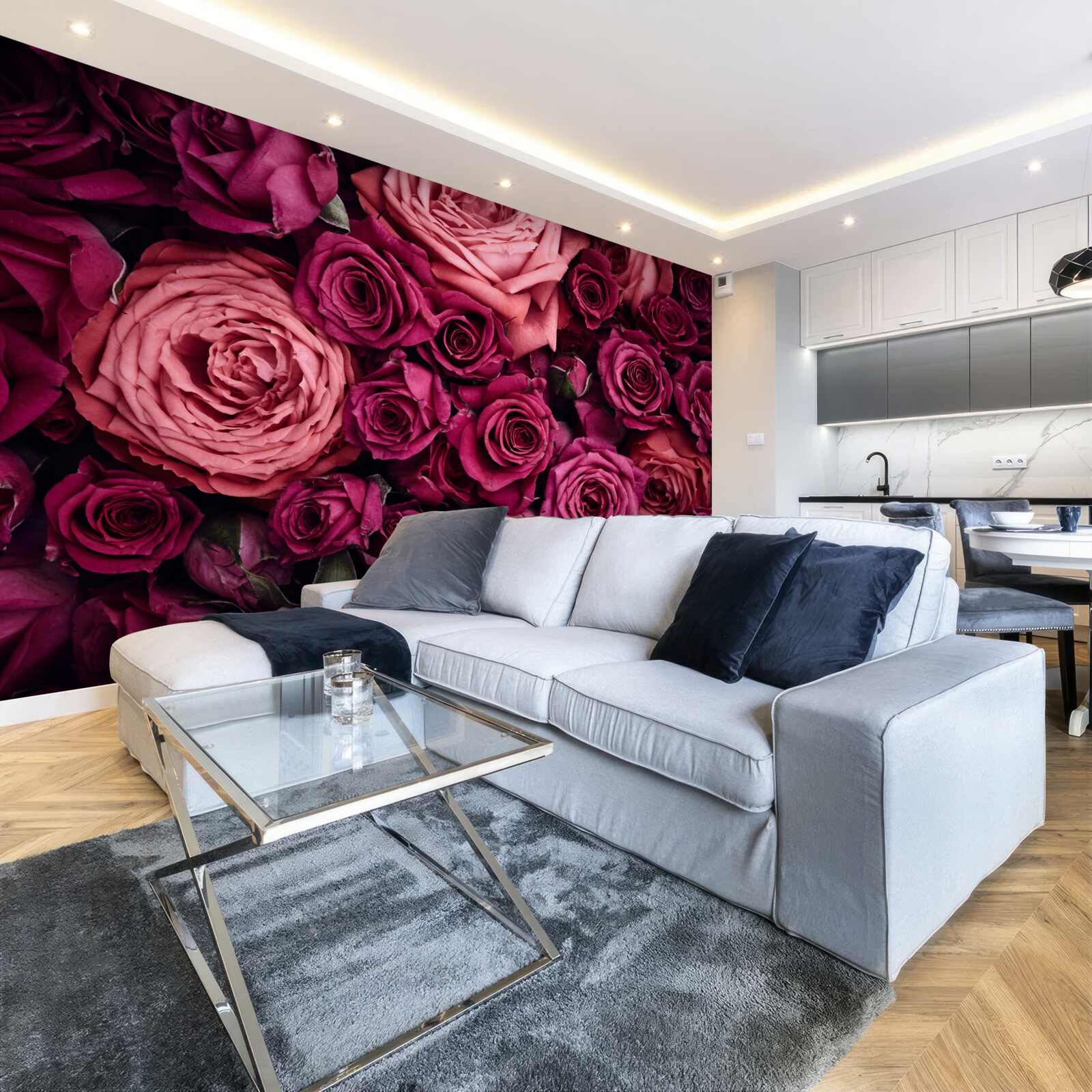 Fotobehang combinatie van geurende roze rozen