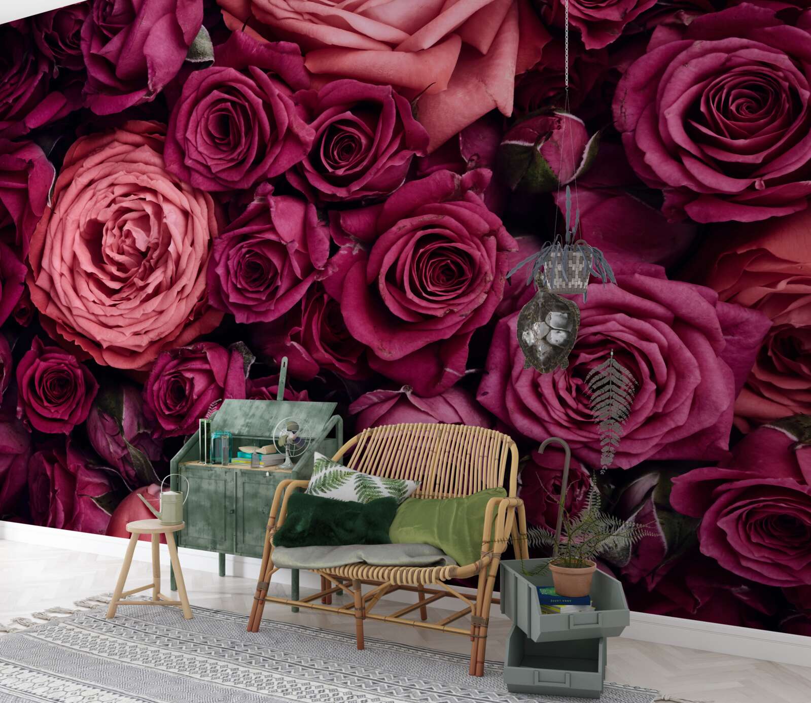 Fotobehang combinatie van geurende roze rozen