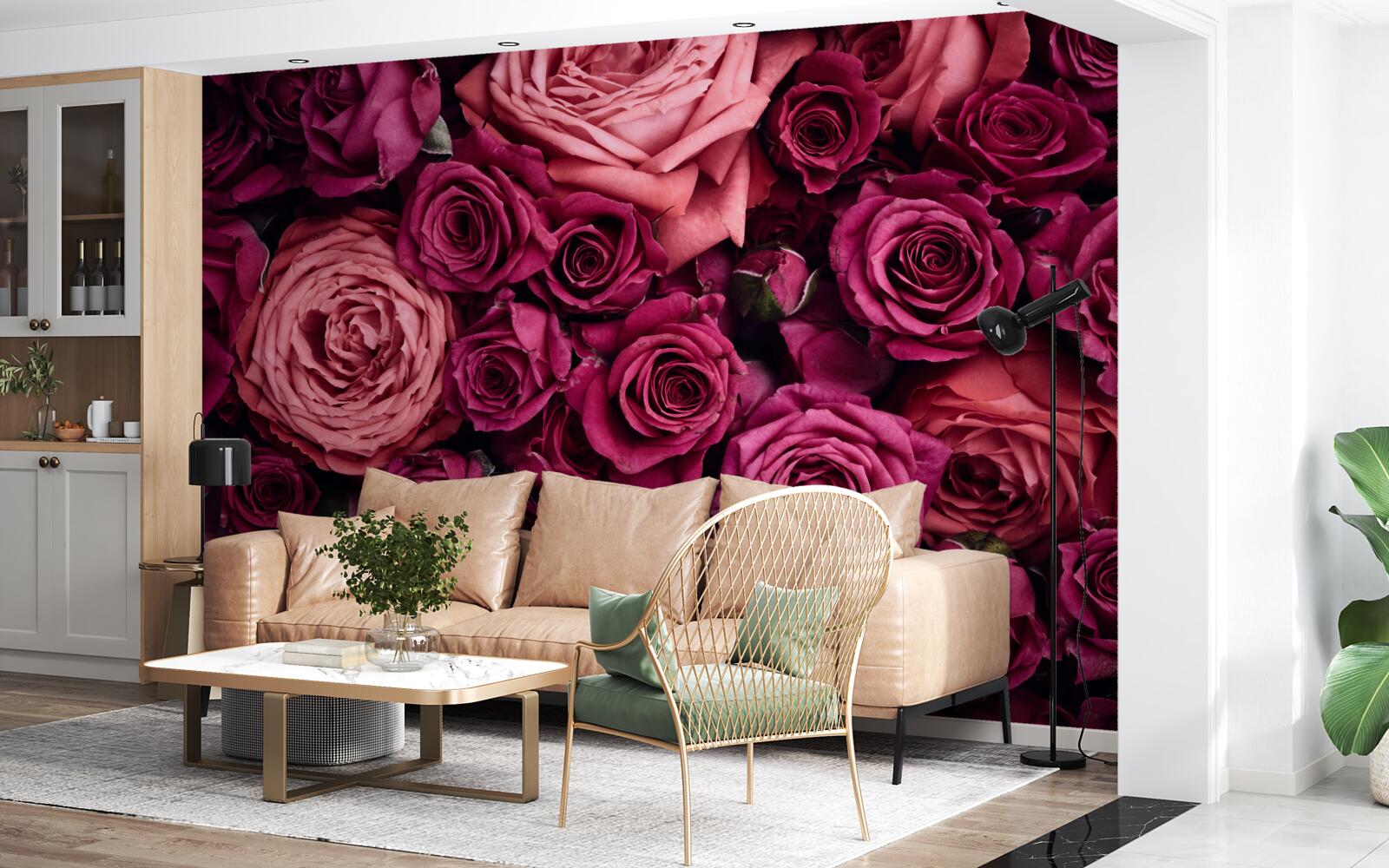 Fotobehang combinatie van geurende roze rozen