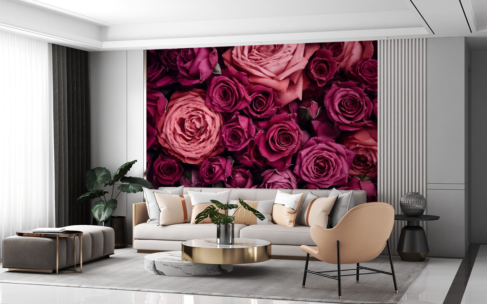 Fotobehang combinatie van geurende roze rozen