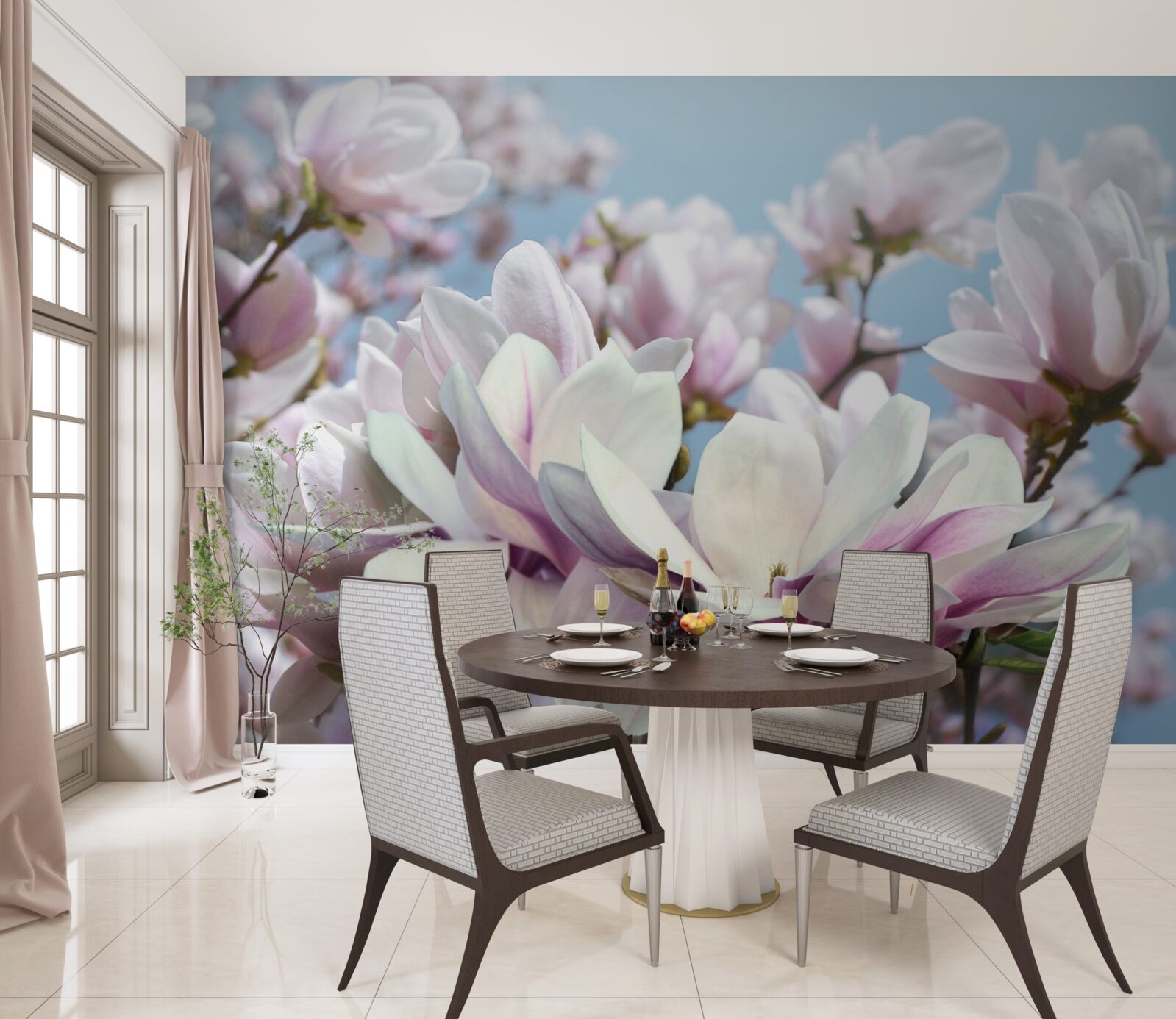 Fotobehang magnolia gewikkeld in bloemen