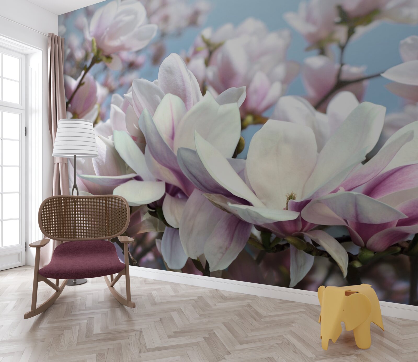 Fotobehang magnolia gewikkeld in bloemen