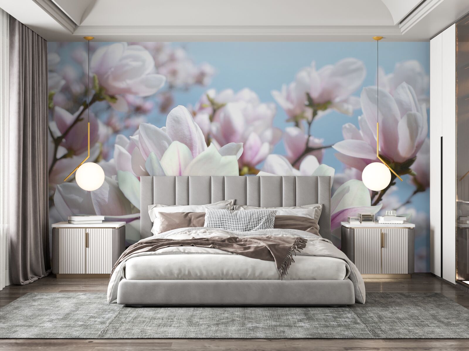 Fotobehang magnolia gewikkeld in bloemen