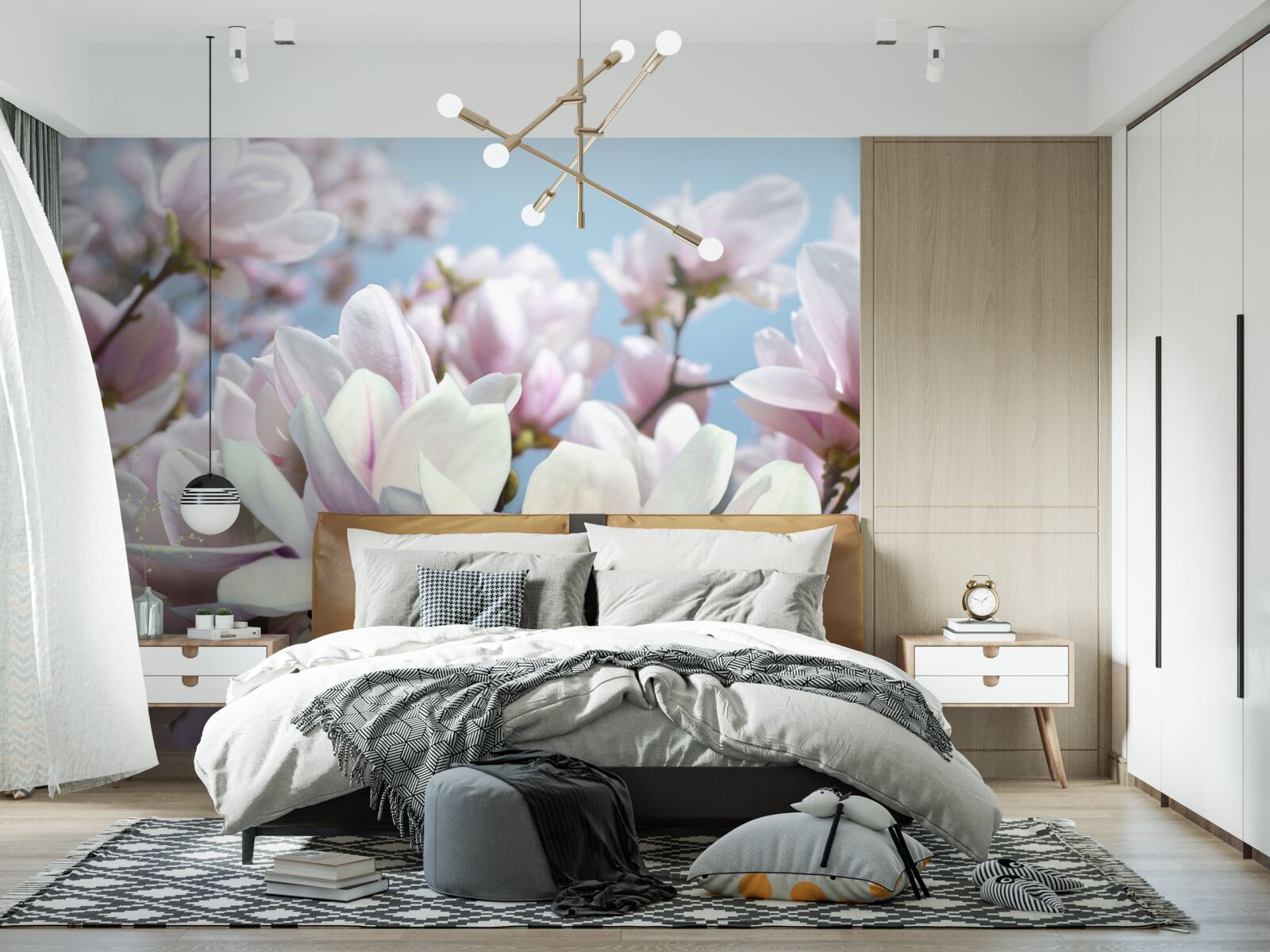 Fotobehang magnolia gewikkeld in bloemen